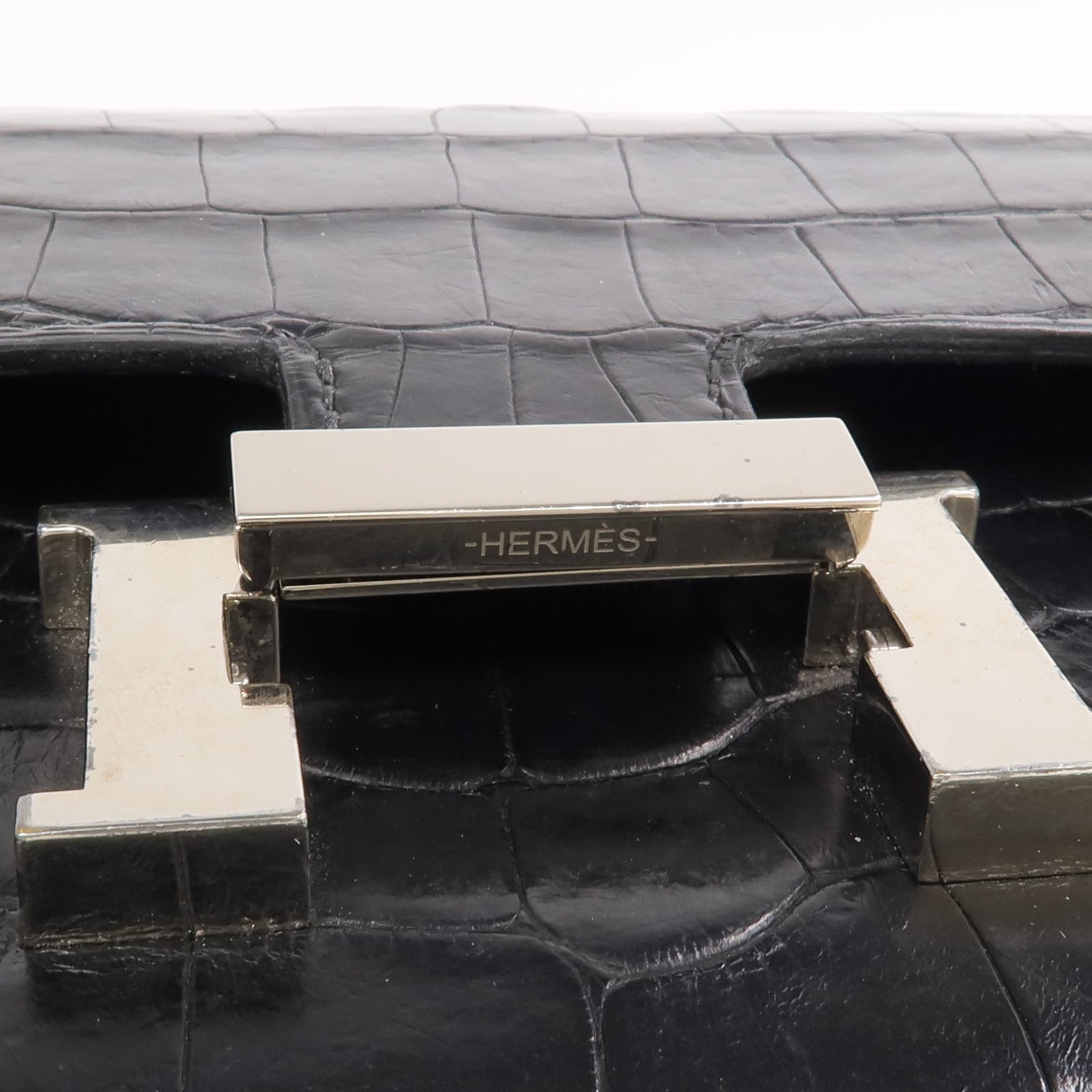 HERMES 【激減優惠】Alligator皮革Constance Long Wallet銀扣長錢包Noir