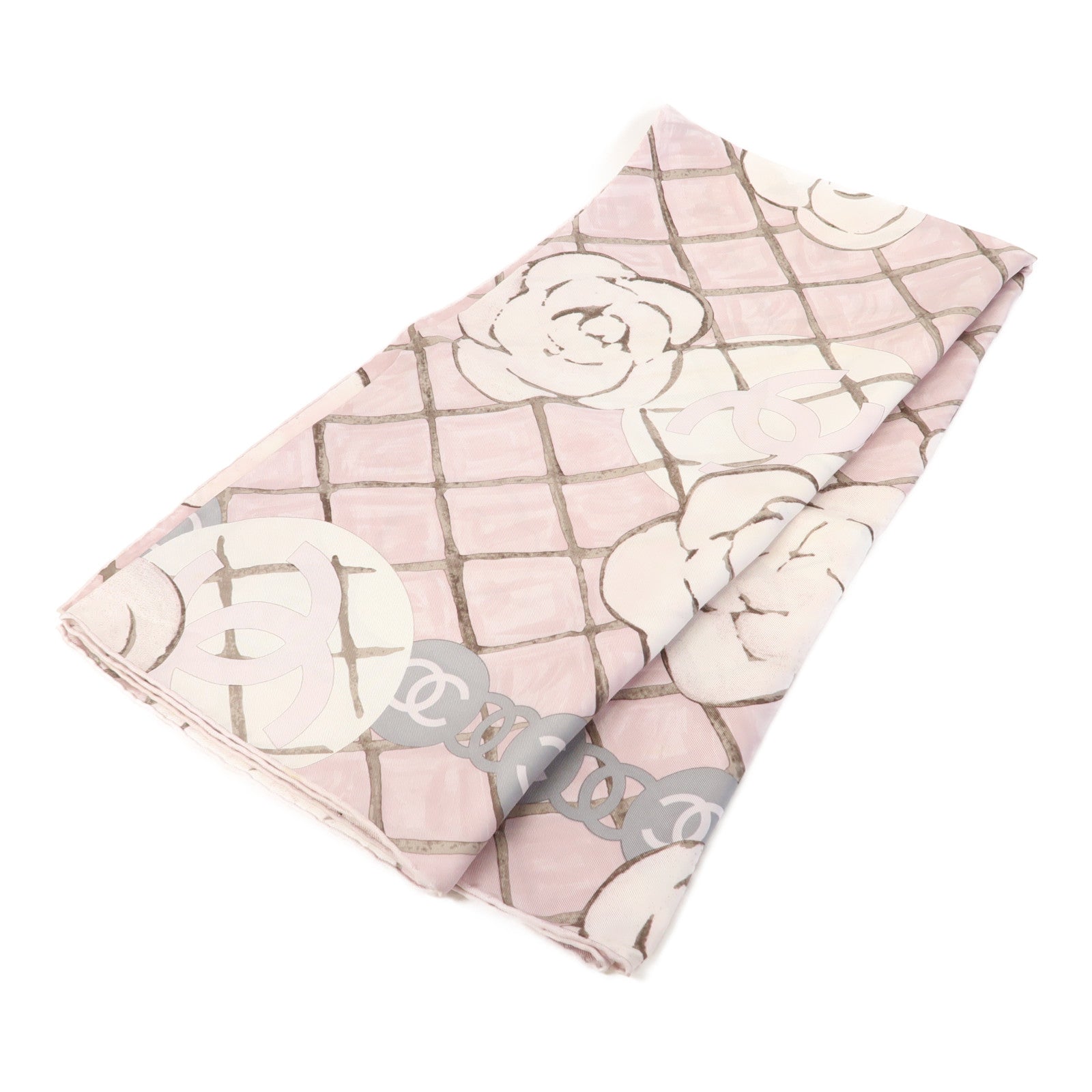 CHANEL 絲質Square Scarf絲巾粉紅色/白色
