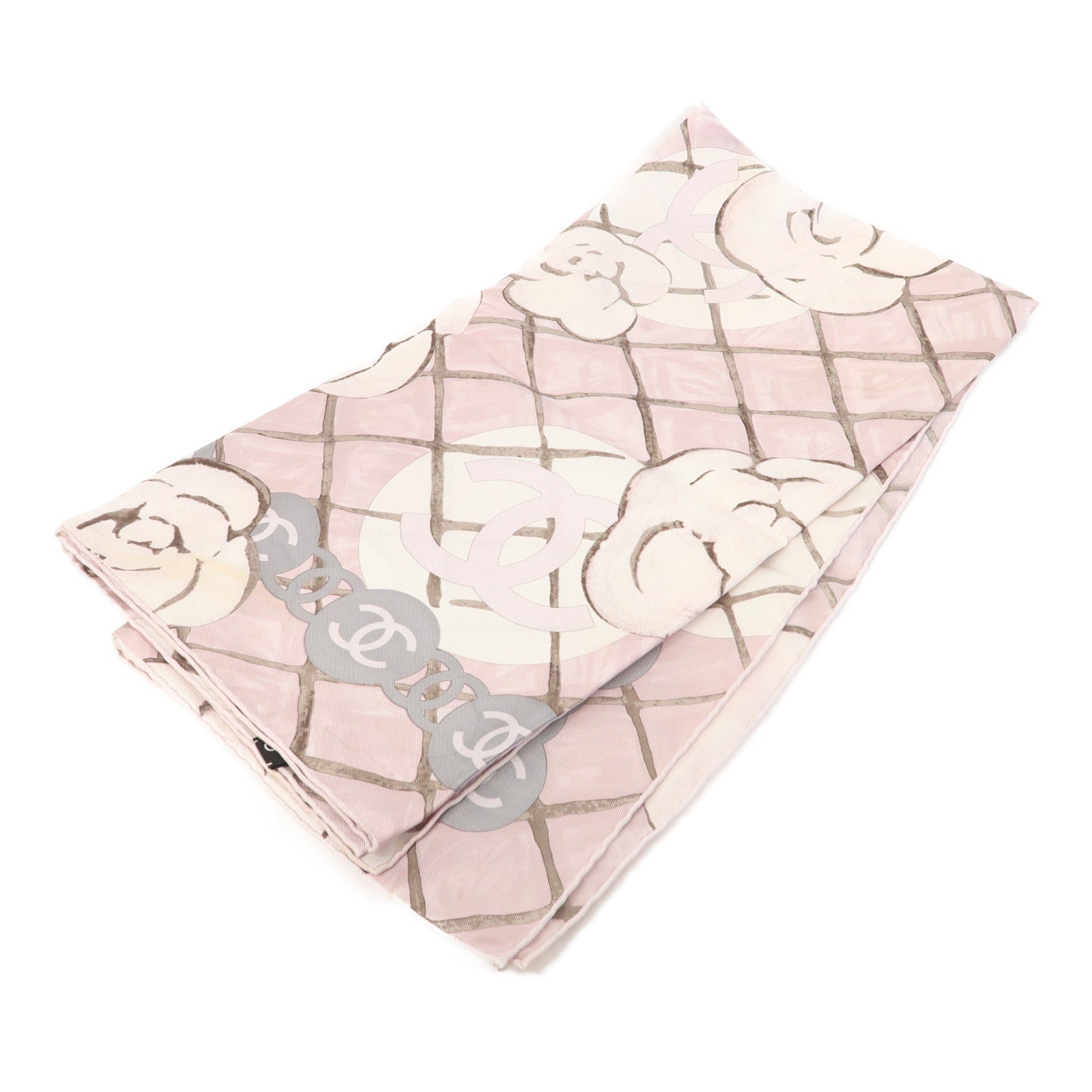 CHANEL 絲質Square Scarf絲巾粉紅色/白色