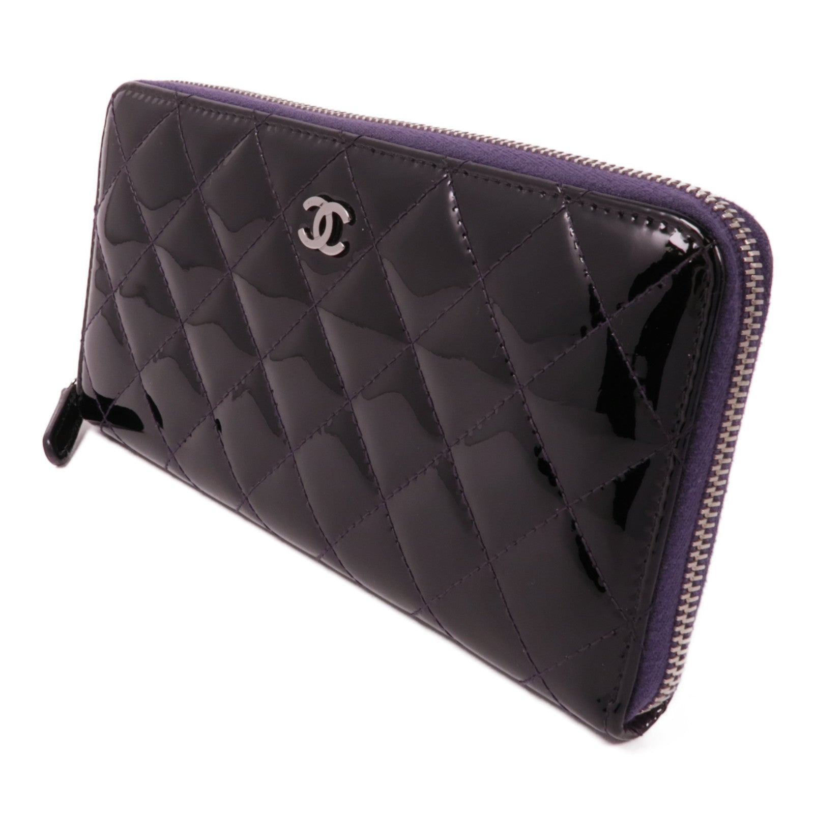 CHANEL 漆皮皮革Long Wallet銀扣長錢包