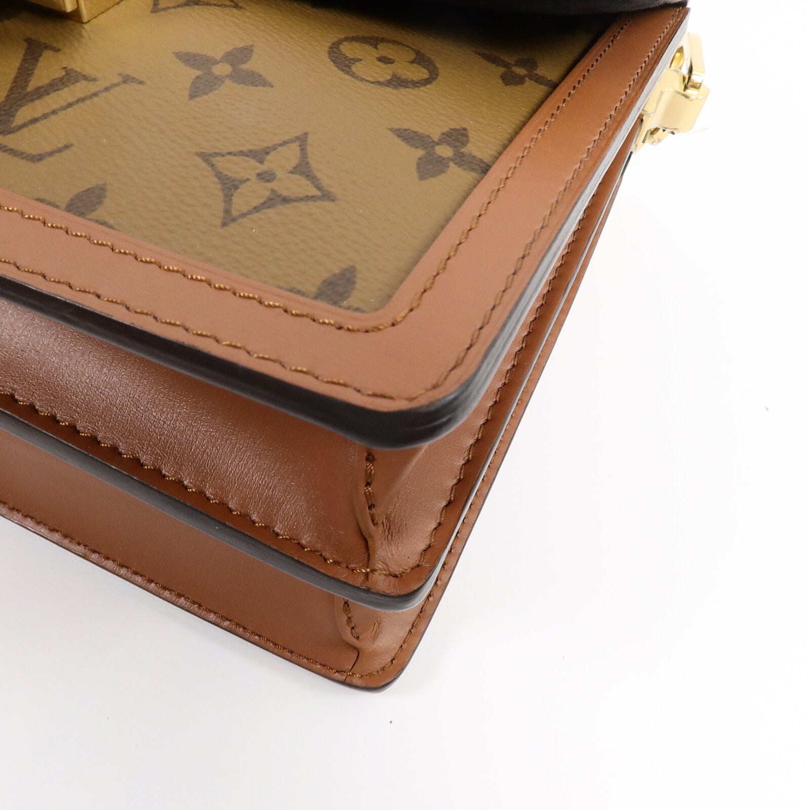 LOUIS VUITTON Monogram/Monogram Reverse Dauphine MM金扣手挽肩背兩用袋棕色