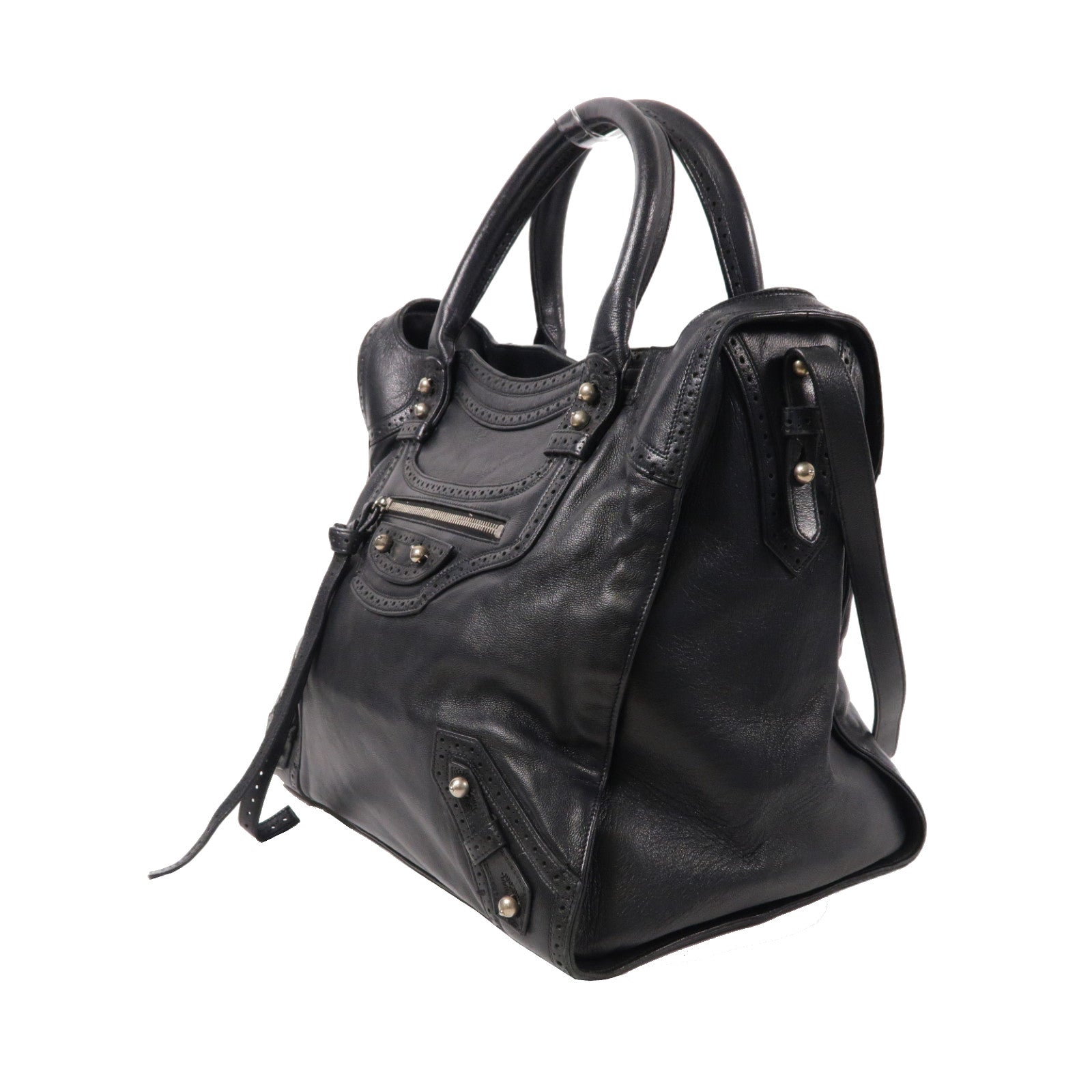 BALENCIAGA 牛皮皮革Livasity Paper銀扣手挽肩背兩用袋黑色
