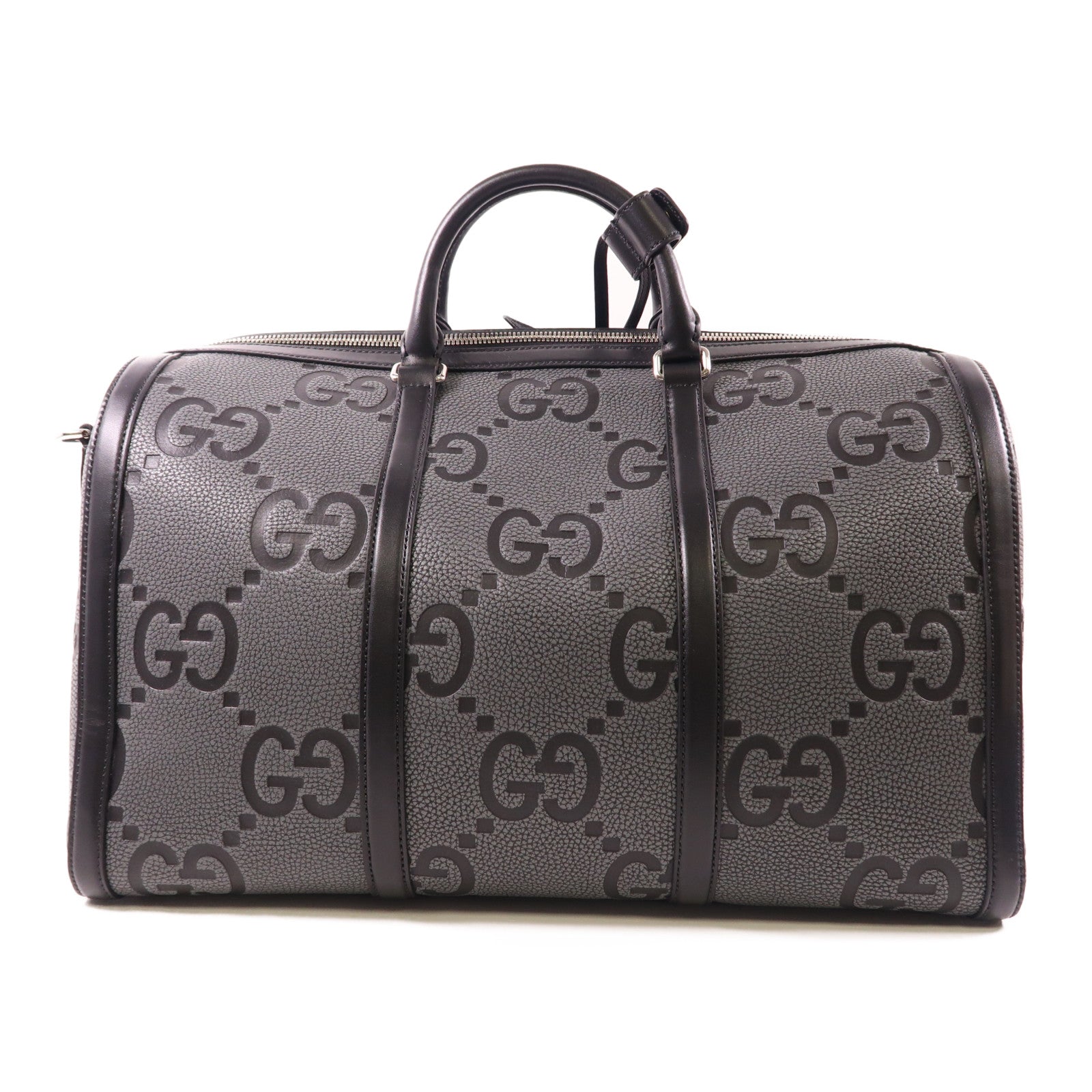 GUCCI SHW Jumbo GG Boston Bag 2 Way Shoulder Bag 725282 Calfskin Leather Gray