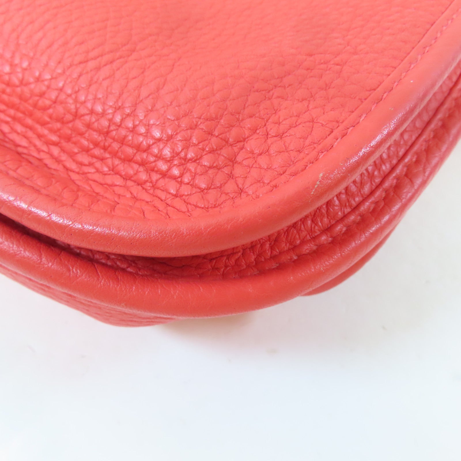 HERMES Clemence皮革Evelyne PM銀扣肩背袋Orange/橙色
