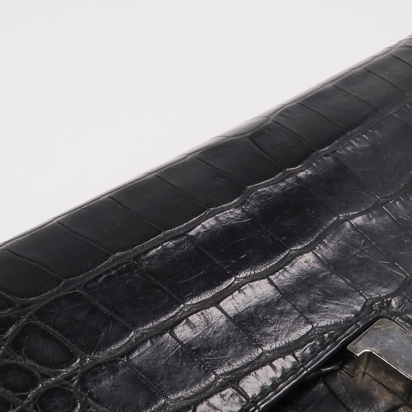 HERMES 【激減優惠】Alligator皮革Constance Long Wallet銀扣長錢包Noir