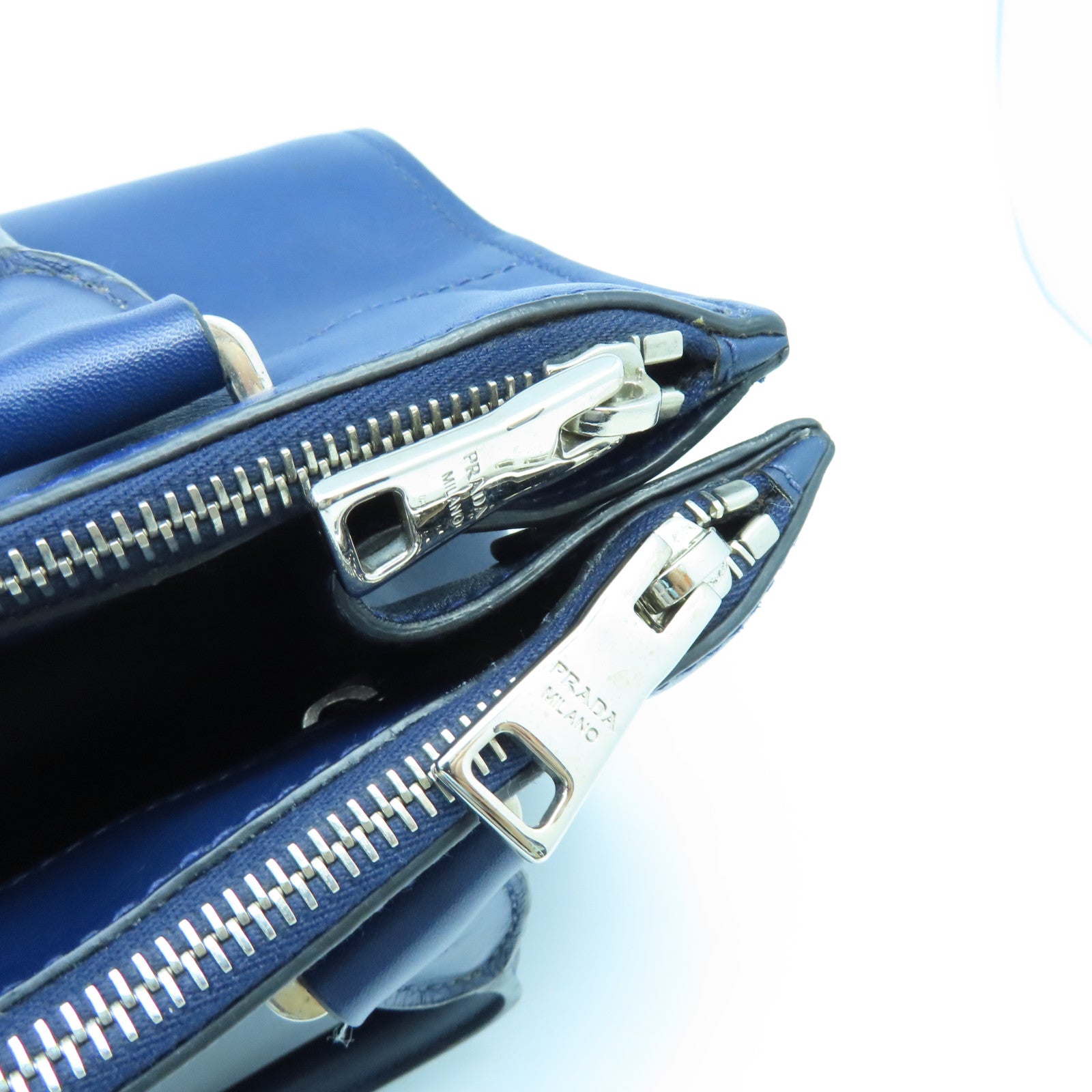 PRADA cowhide leather 2Way Bag silver buckle shoulder bag blue