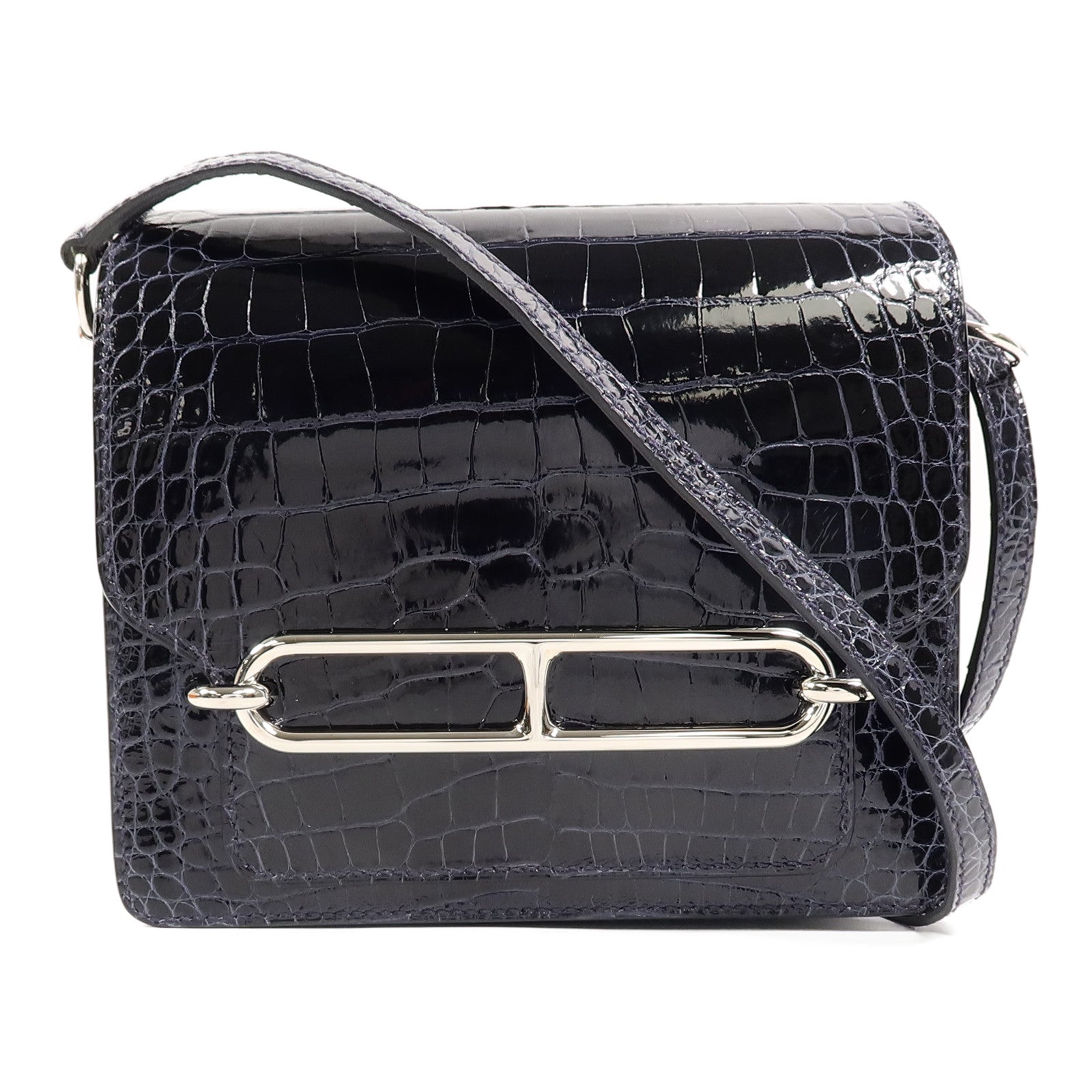 HERMES Alligator皮革Roulis Mini肩背袋Bleu Indigo