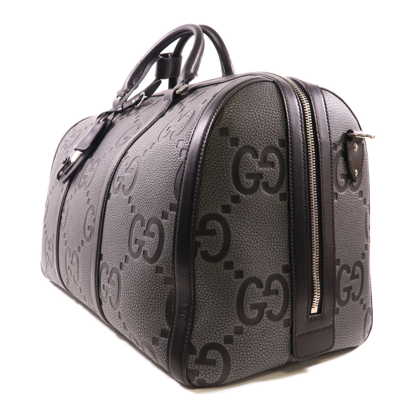 GUCCI SHW Jumbo GG Boston Bag 2 Way Shoulder Bag 725282 Calfskin Leather Gray