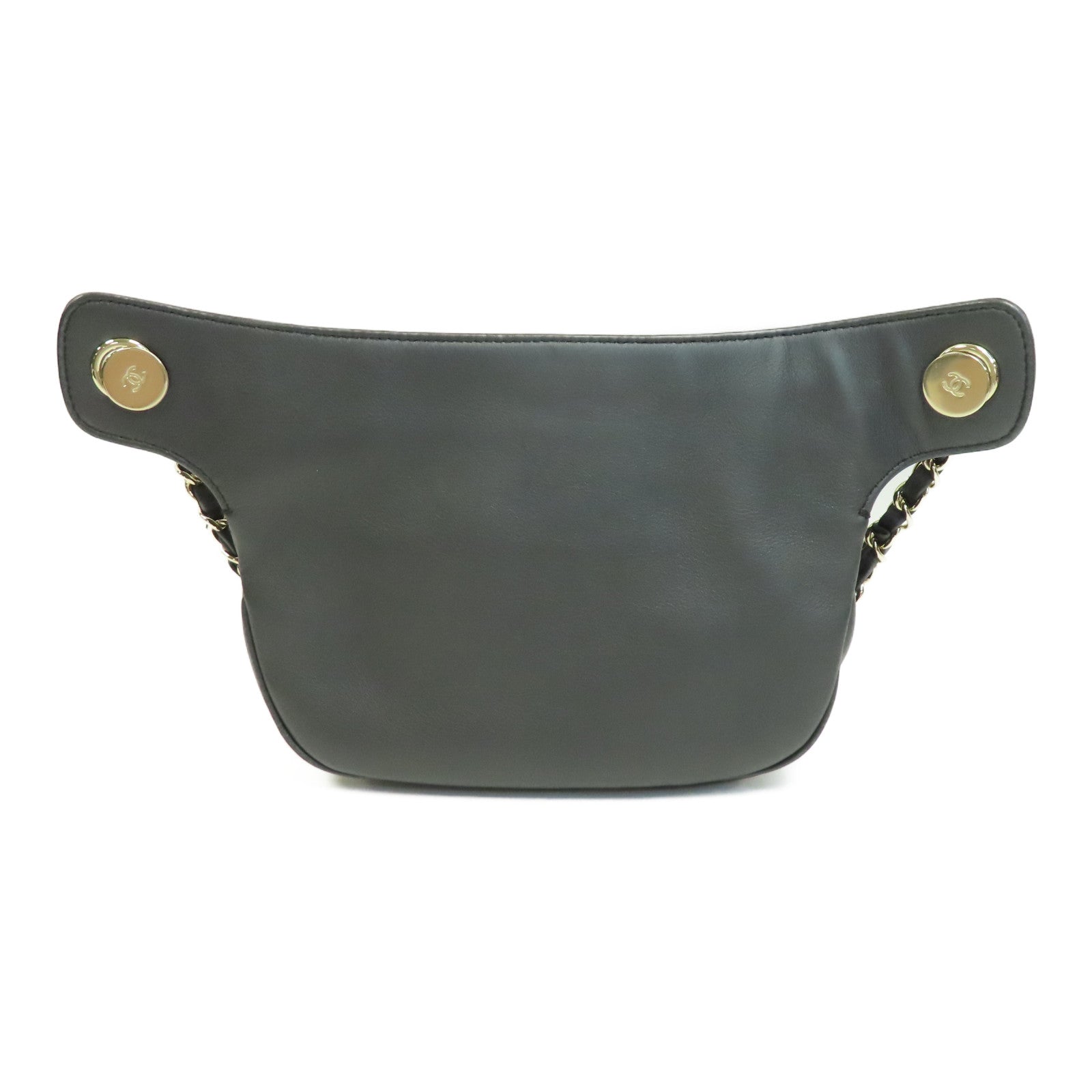 CHANEL 菱格牛皮皮革Waist Bag金釦鏈帶肩背袋黑色
