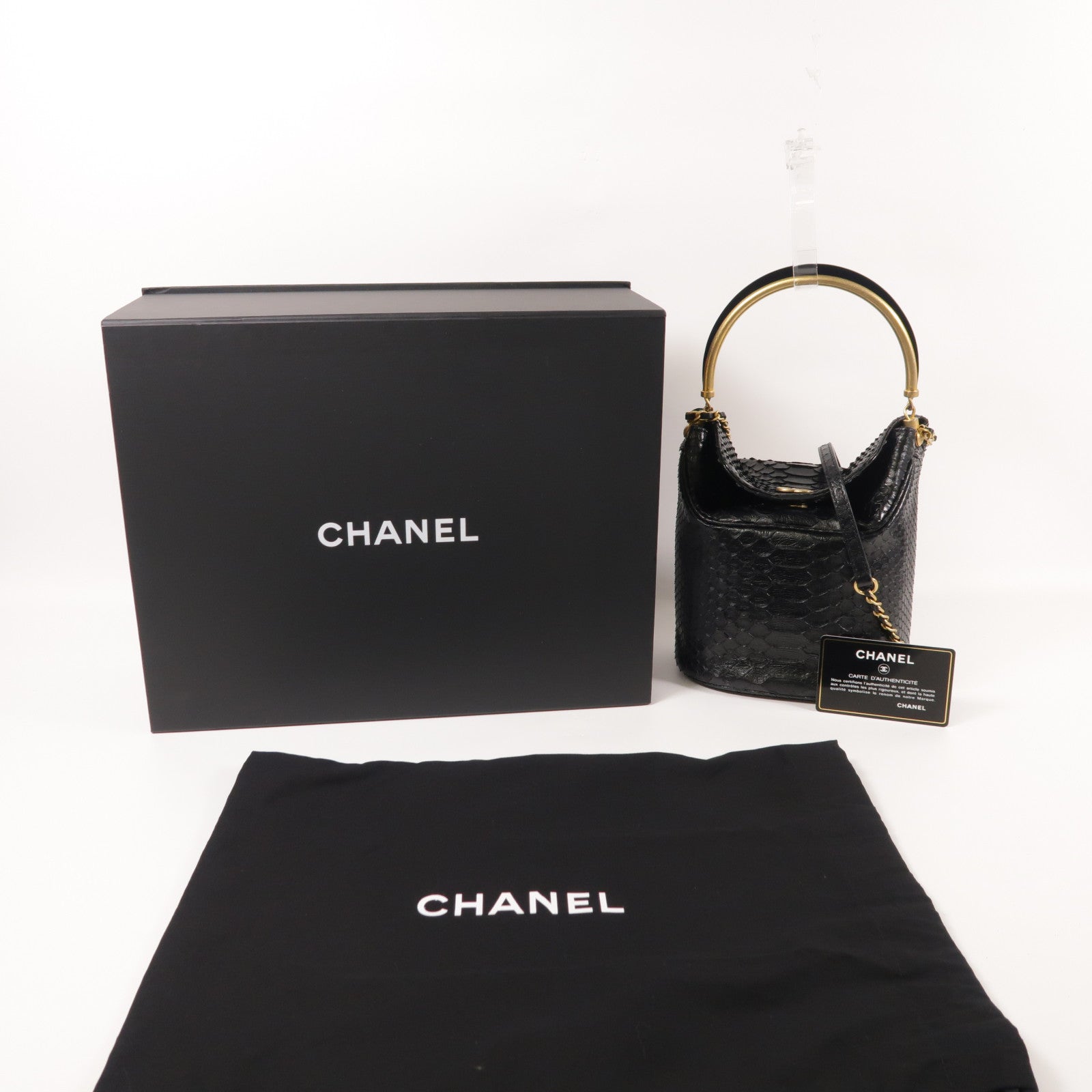 CHANEL 蛇皮皮革2 Way Shoulder金扣手挽肩背兩用袋