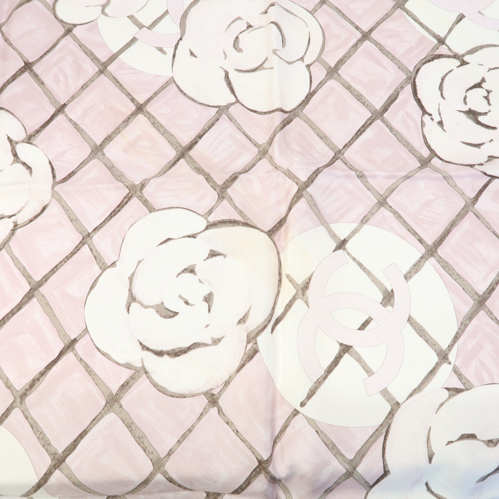 CHANEL 絲質Square Scarf絲巾粉紅色/白色