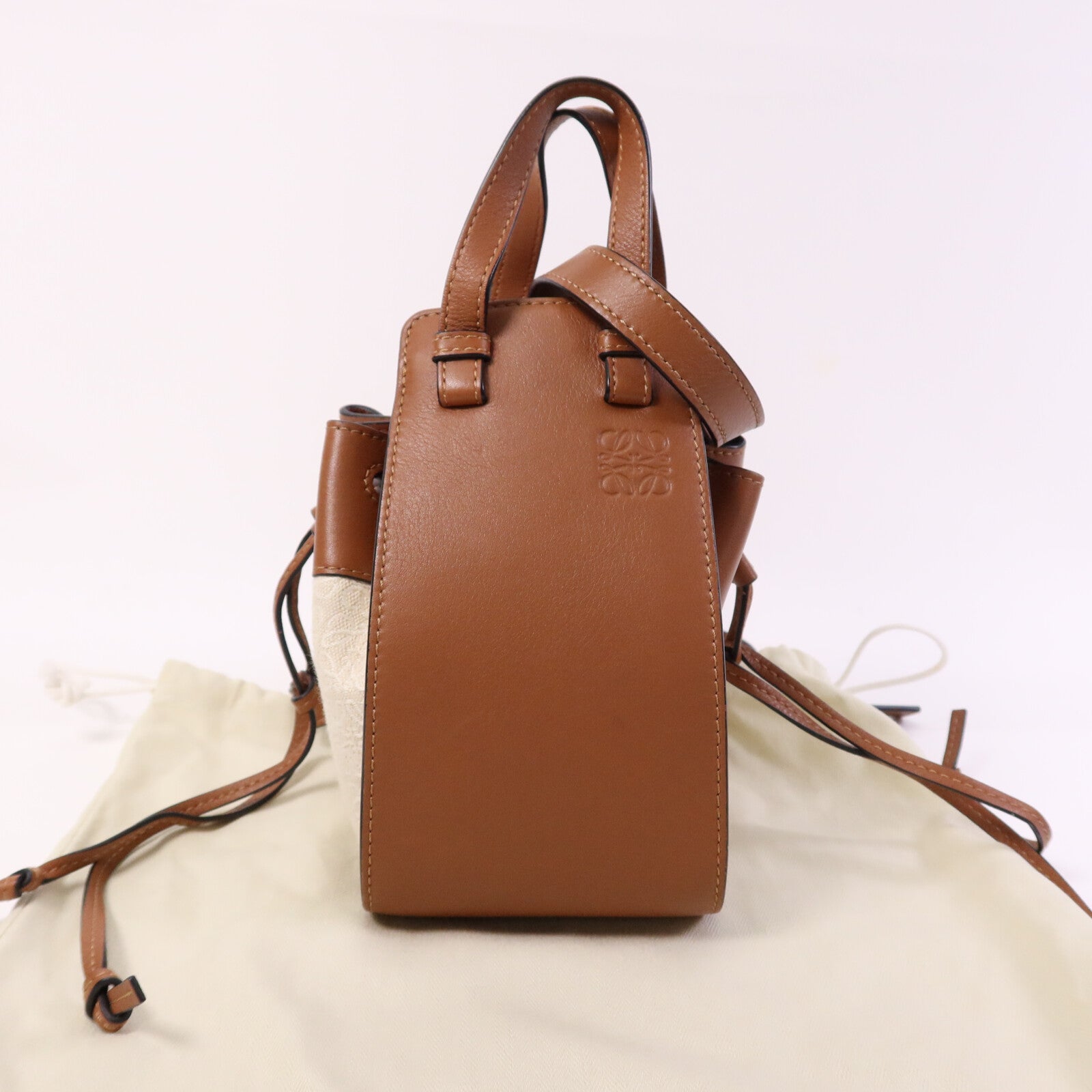 LOEWE 牛皮皮革/帆布Mini Hammock金扣手挽肩背兩用袋