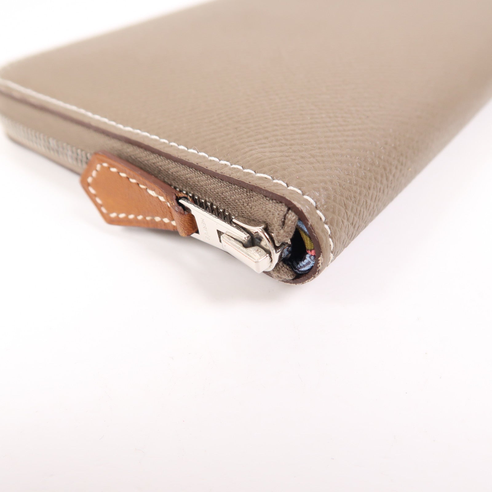 HERMES Epsom皮革Silk In Long Wallet銀扣長錢包18 Etoupe