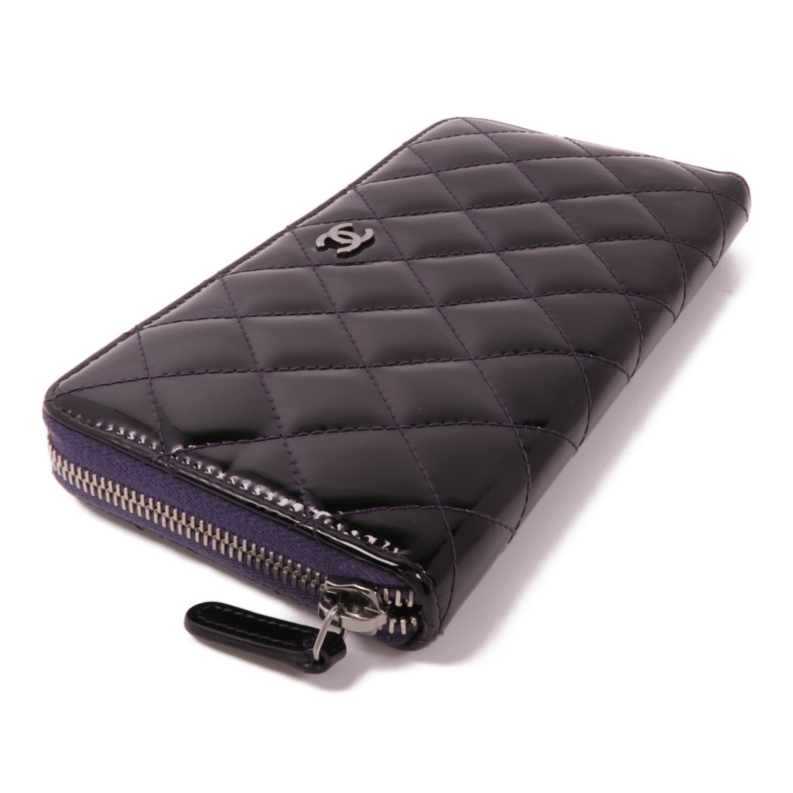 CHANEL 漆皮皮革Long Wallet銀扣長錢包