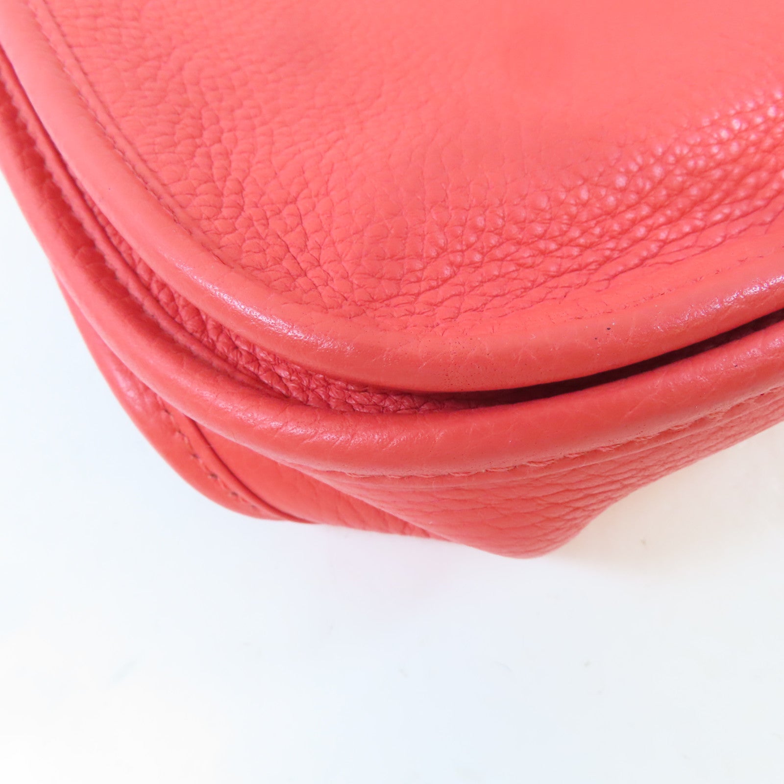HERMES Clemence皮革Evelyne PM銀扣肩背袋Orange/橙色