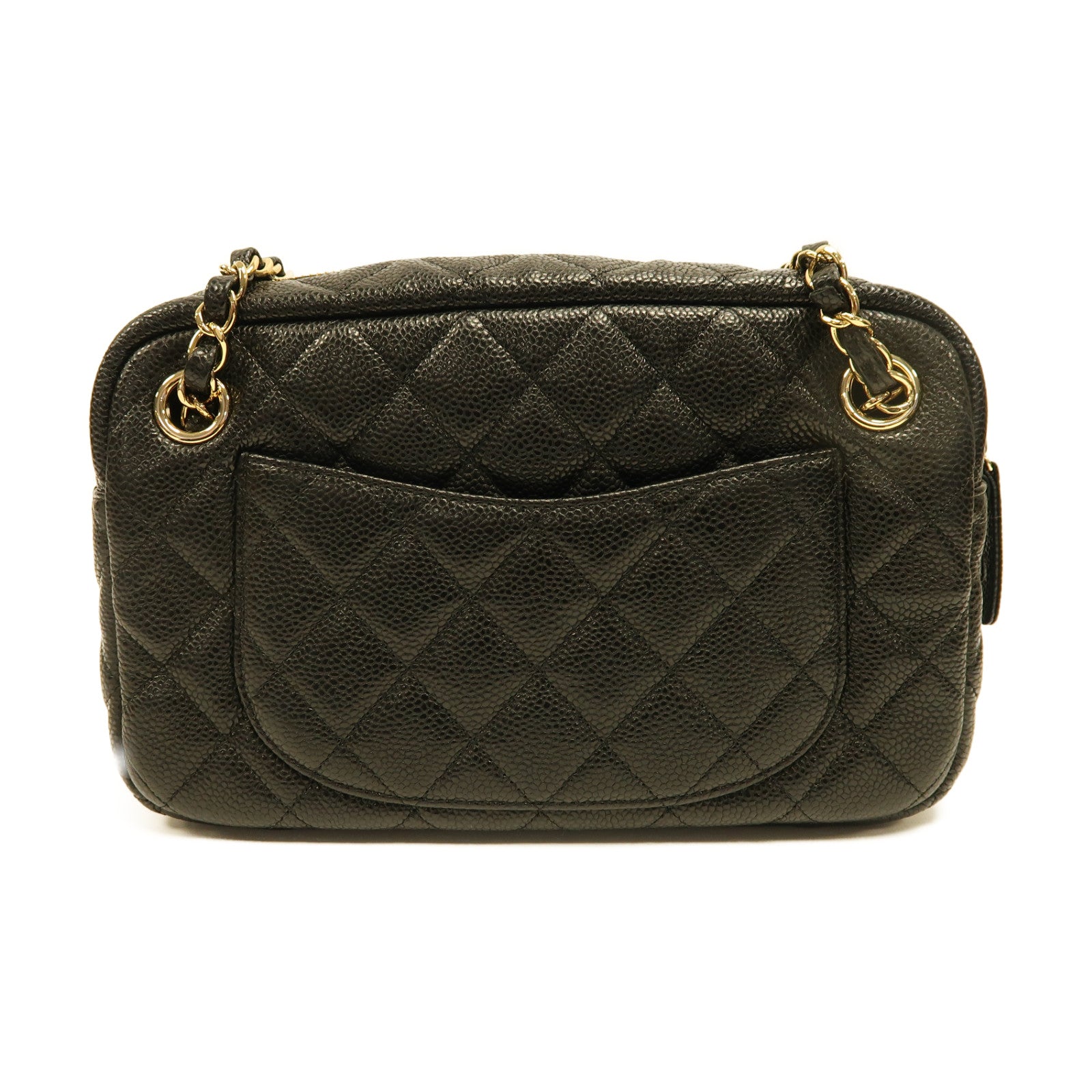 CHANEL 菱格Caviar皮革Chain Shoulder金扣鏈帶肩背袋黑色