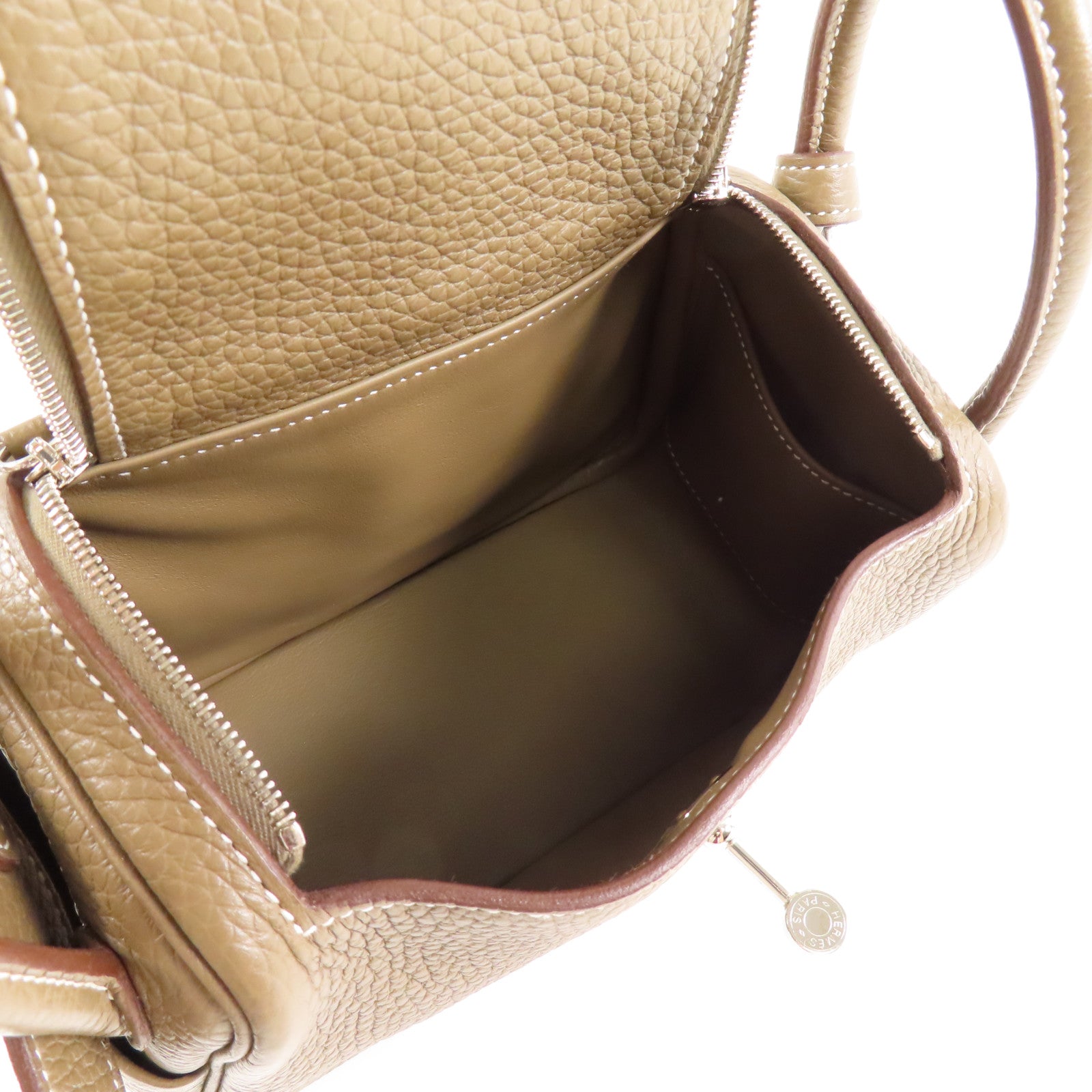 HERMES Clemence皮革Mini Lindy銀扣手挽肩背兩用袋Etoupe