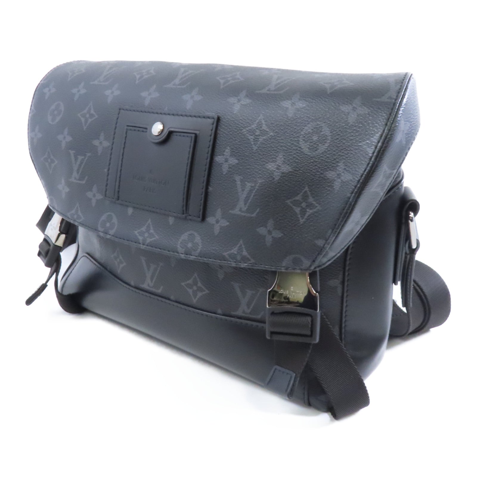 LOUIS VUITTON Monogram Eclipse Messenger PM Voyager銀扣肩背袋黑色