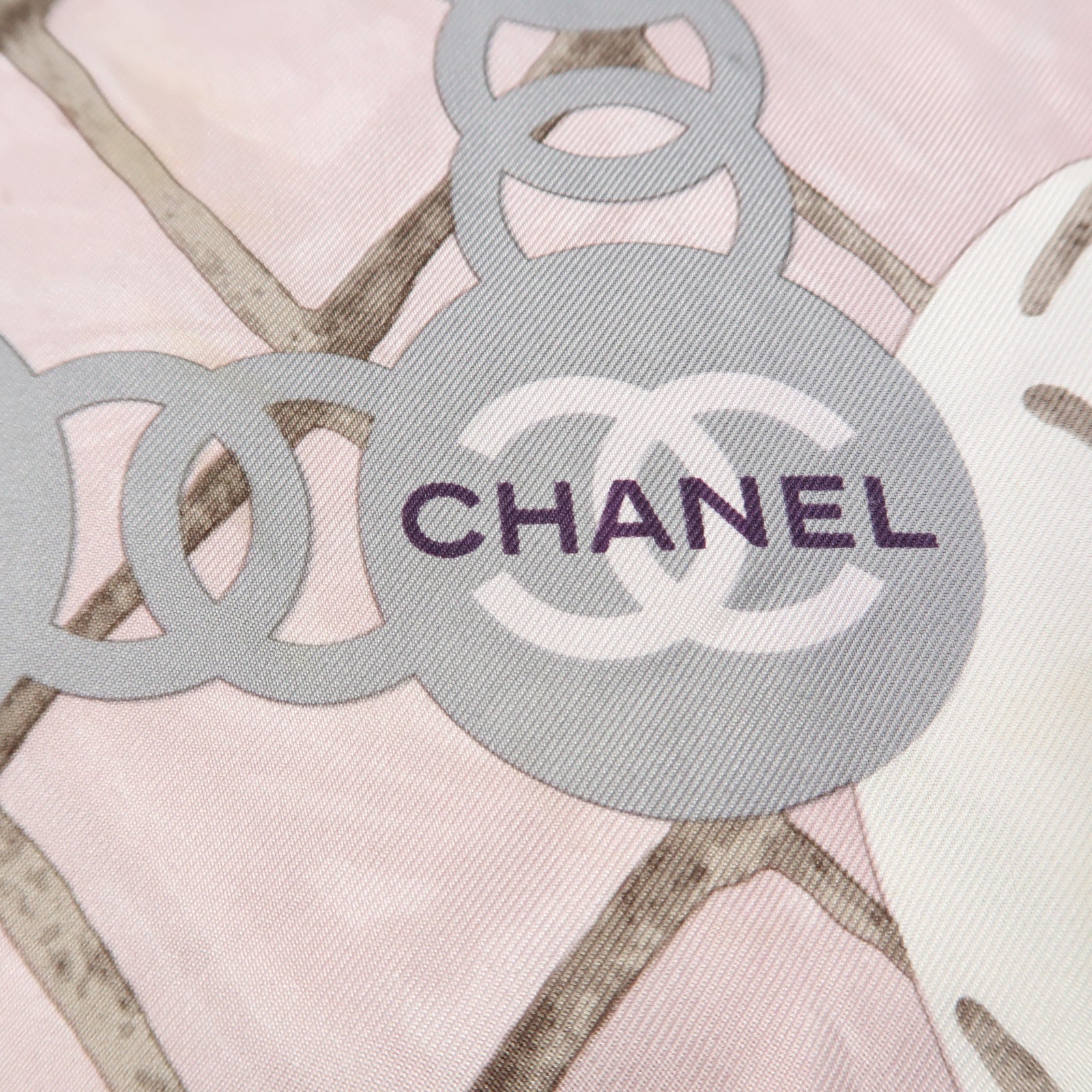 CHANEL 絲質Square Scarf絲巾粉紅色/白色