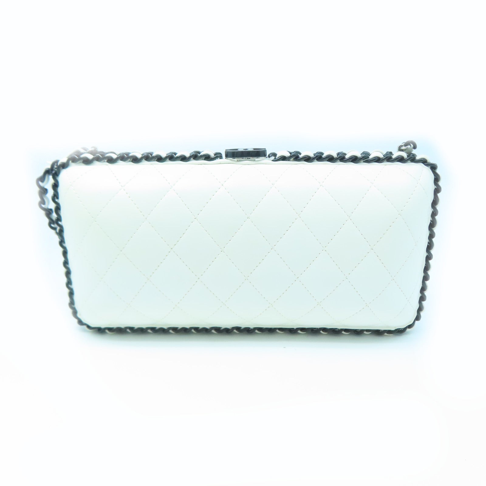 CHANEL Cowhide Leather Chain Shoulder Silver Buckle Chain Belt Shoulder Bag White