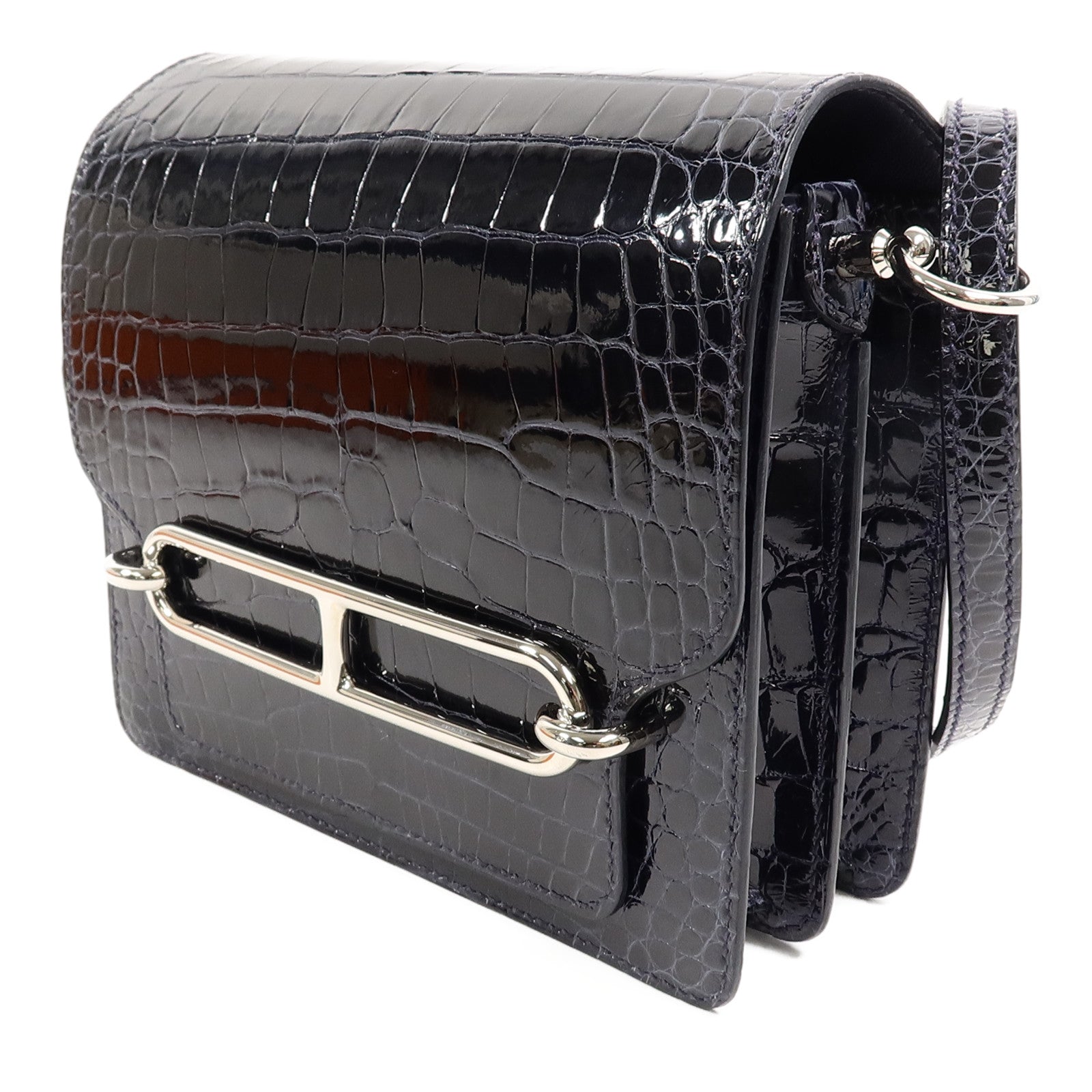 HERMES Alligator皮革Roulis Mini肩背袋Bleu Indigo
