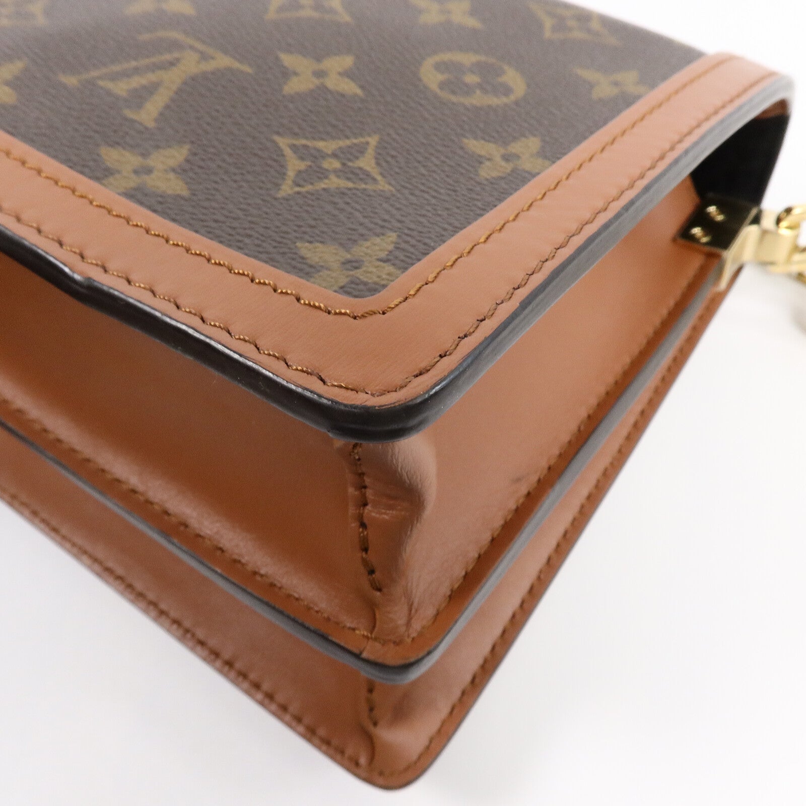 LOUIS VUITTON Monogram/Monogram Reverse Dauphine MM金扣手挽肩背兩用袋棕色