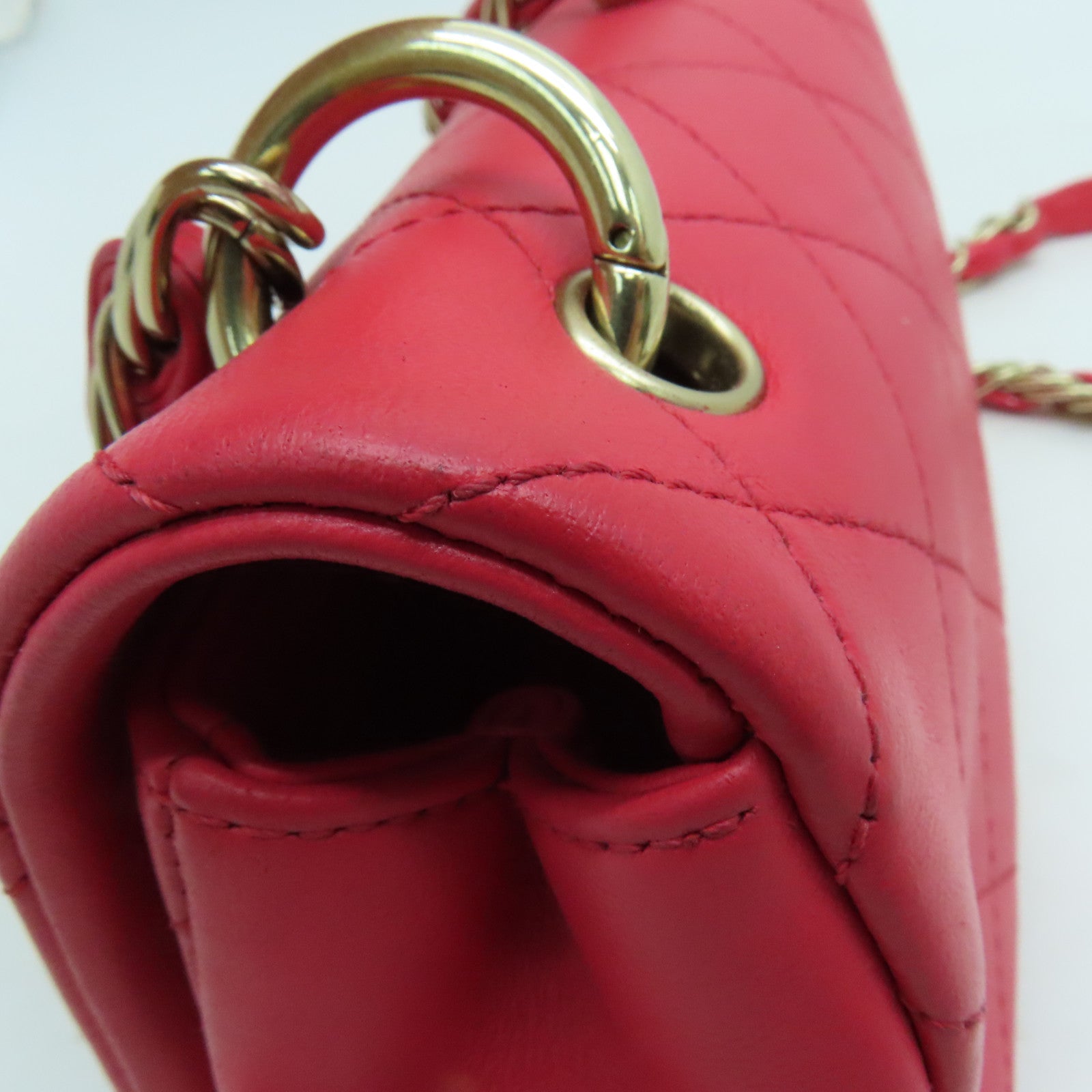 CHANEL 菱格牛皮皮革Chain Shoulder金扣肩背袋红色