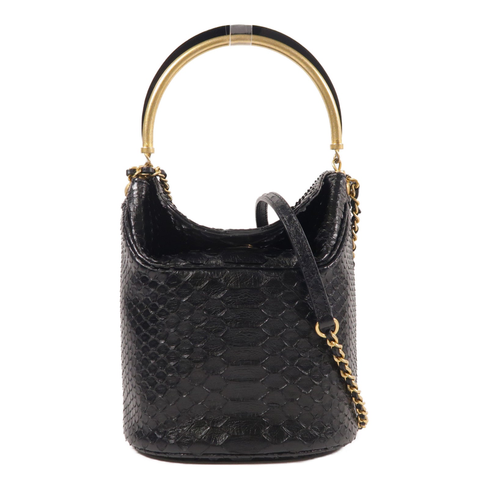 CHANEL 蛇皮皮革2 Way Shoulder金扣手挽肩背兩用袋