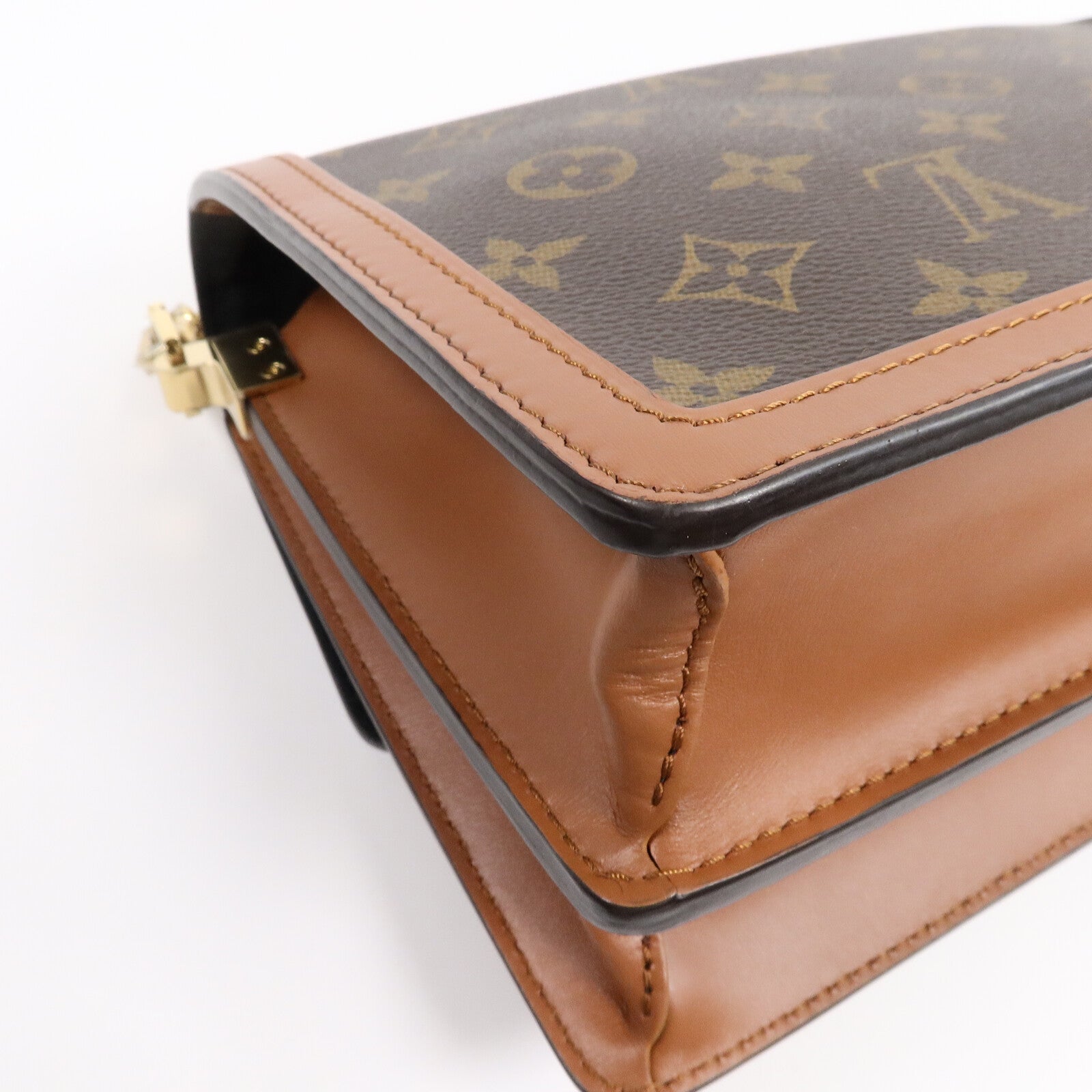 LOUIS VUITTON Monogram/Monogram Reverse Dauphine MM金扣手挽肩背兩用袋棕色