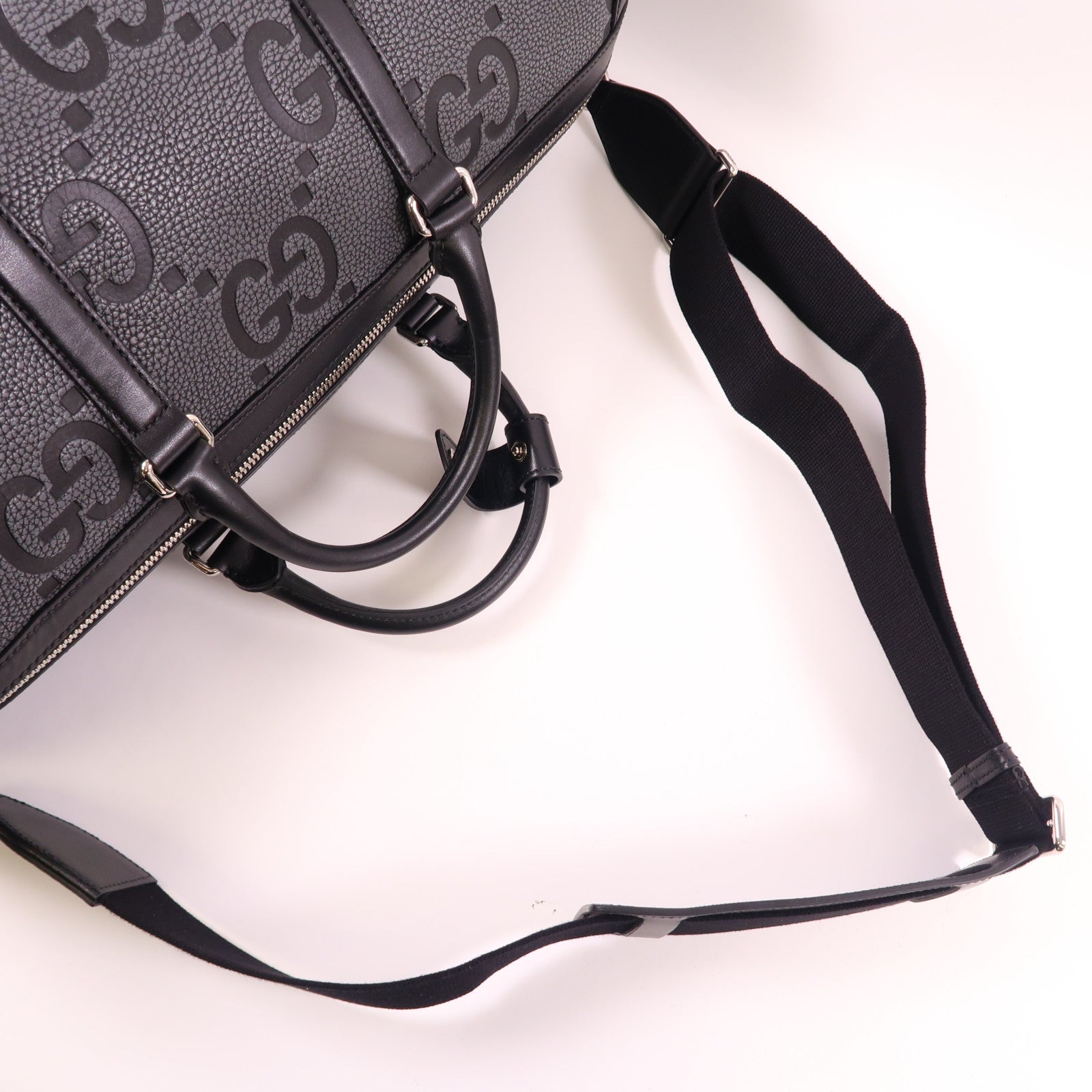 GUCCI SHW Jumbo GG Boston Bag 2 Way Shoulder Bag 725282 Calfskin Leather Gray