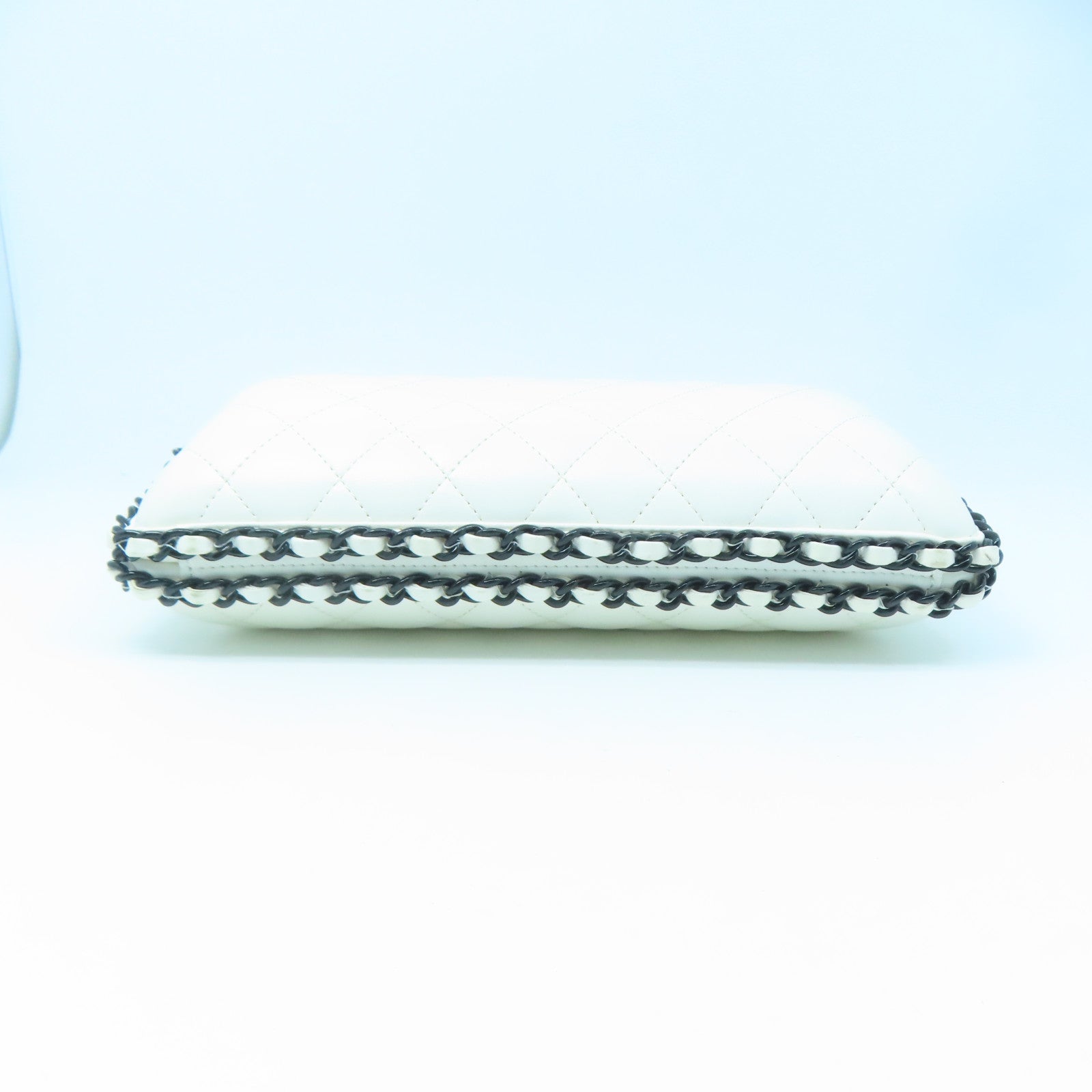 CHANEL Cowhide Leather Chain Shoulder Silver Buckle Chain Belt Shoulder Bag White