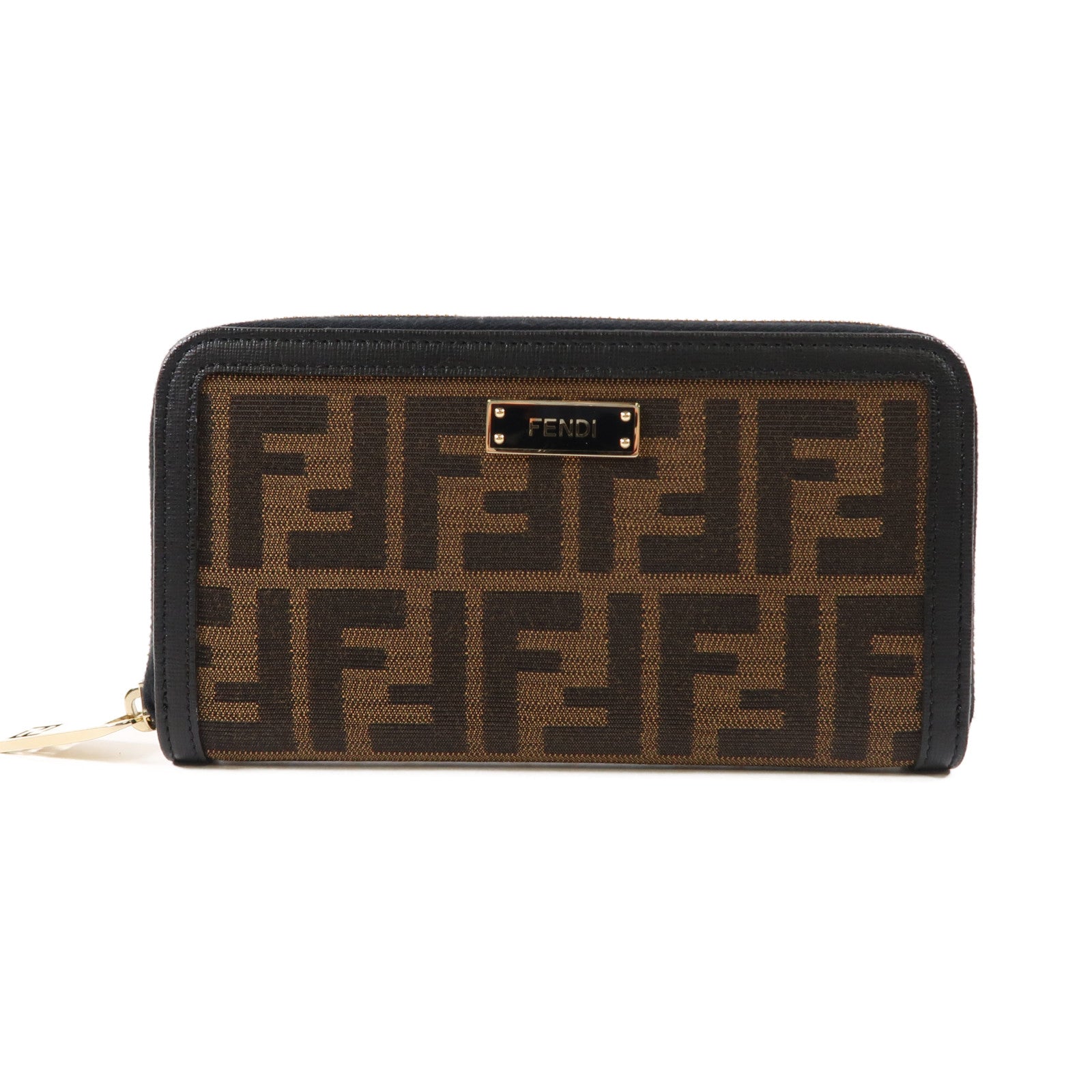 FENDI 帆布Long Round Zipper Wallet金扣長錢包啡色/黑色