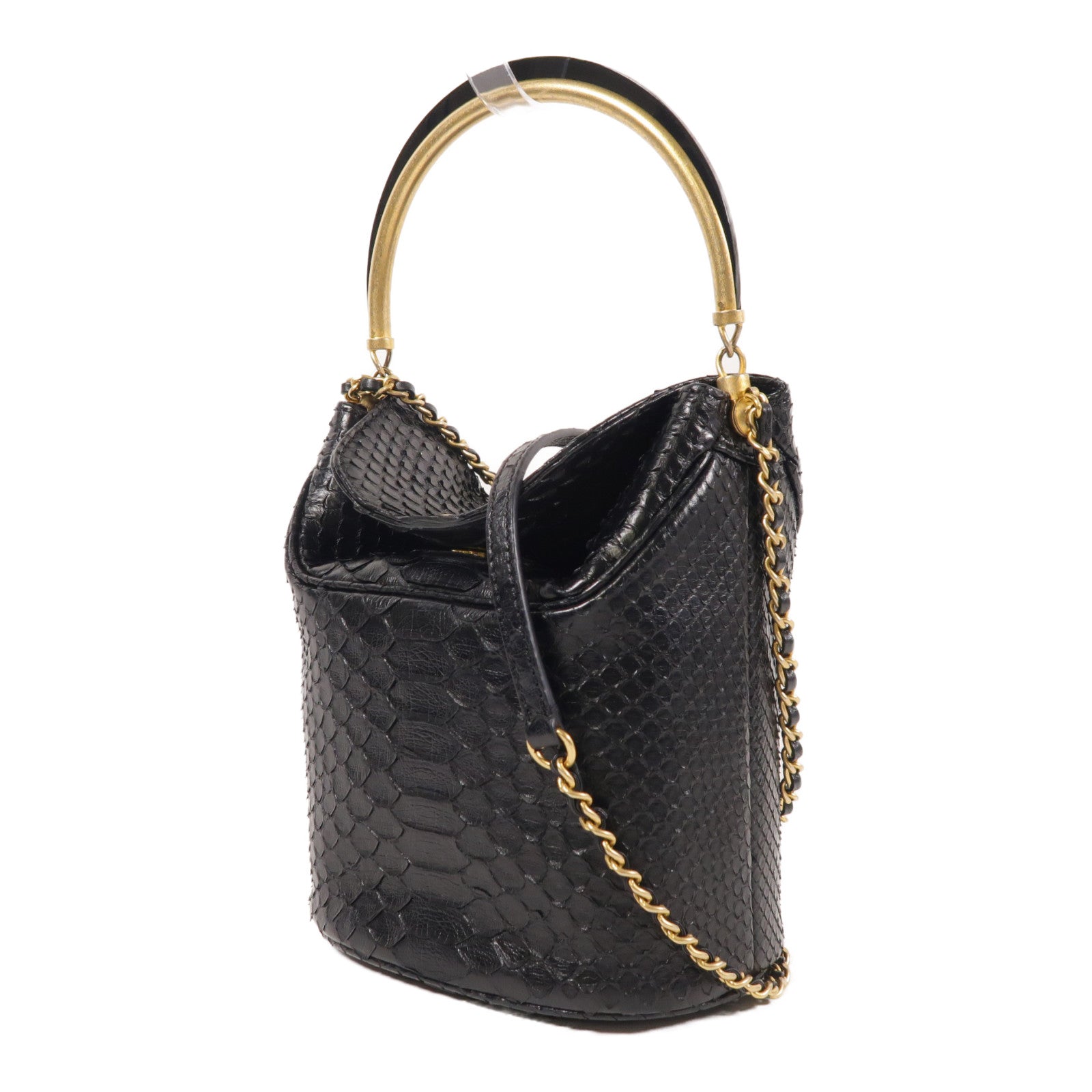 CHANEL 蛇皮皮革2 Way Shoulder金扣手挽肩背兩用袋