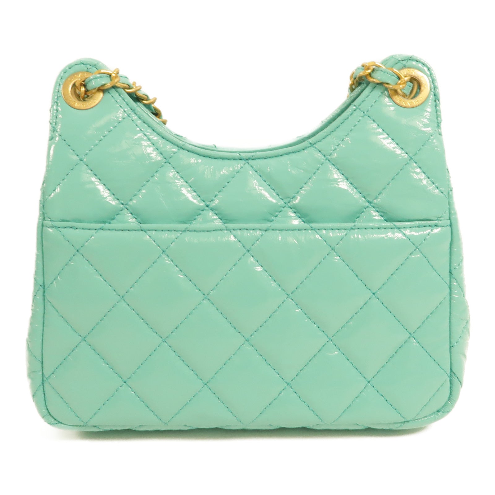 CHANEL 牛皮皮革Wavy CC Hobo鏈帶肩背袋