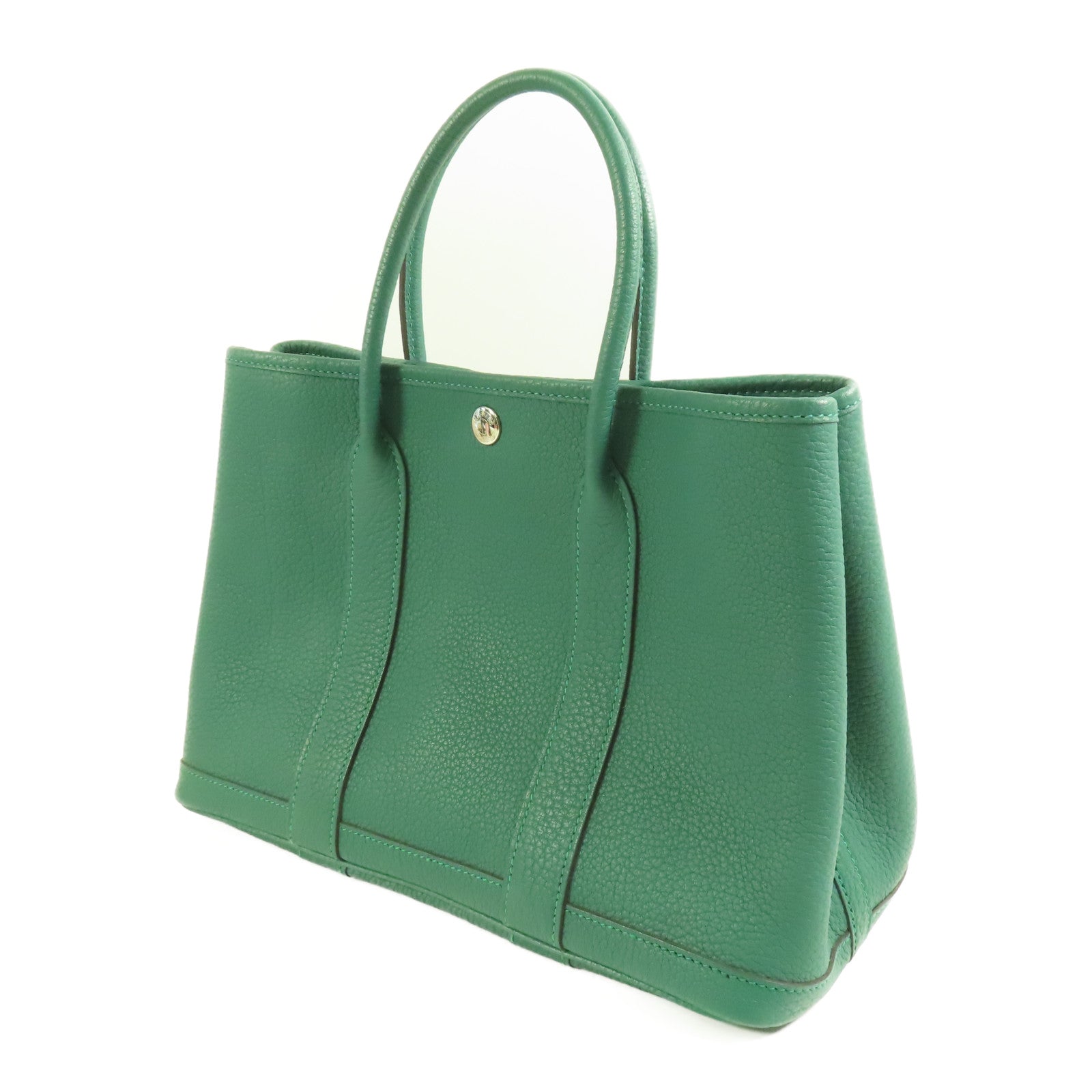 HERMES Negonda皮革Garden Party TPM銀扣手挽袋Malachite
