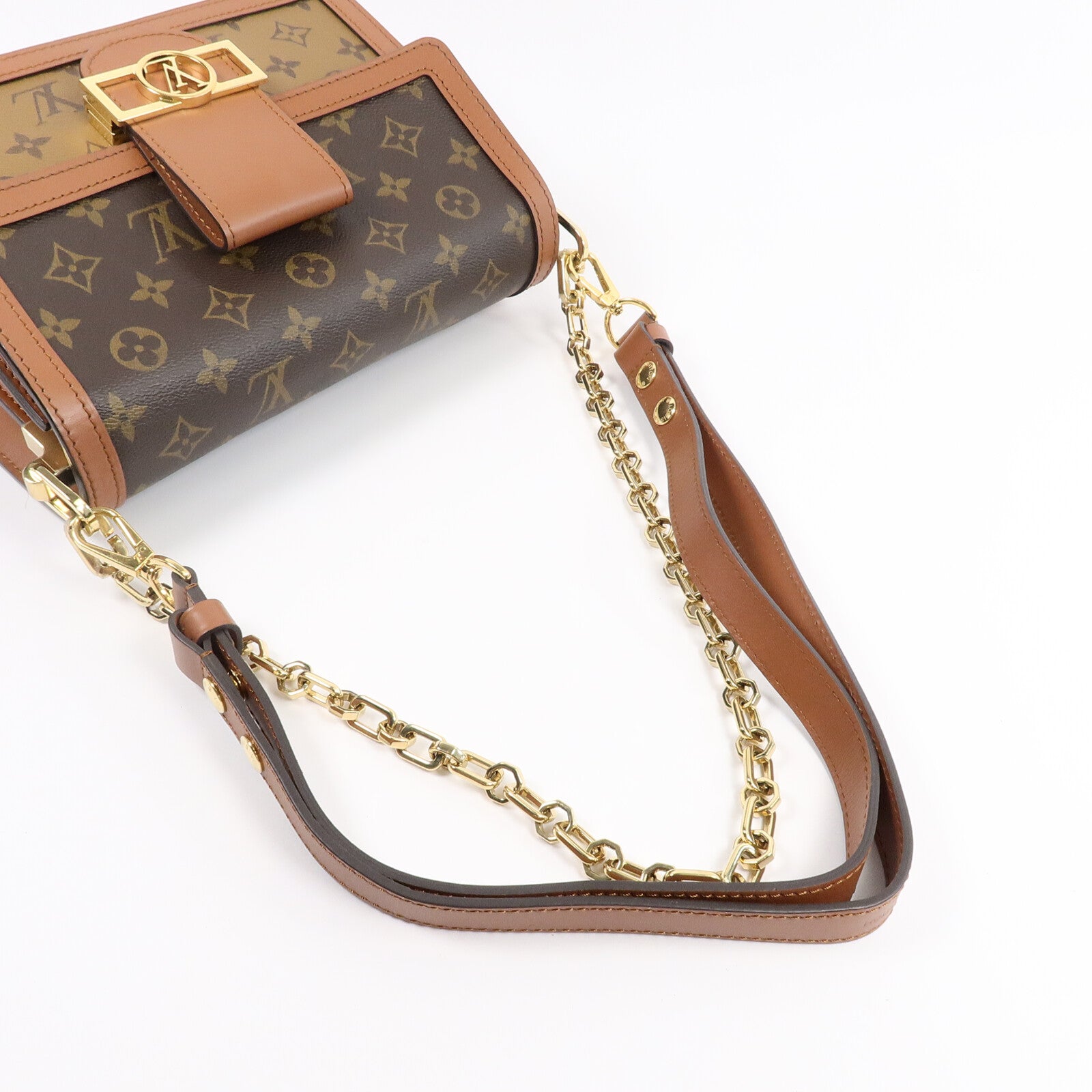 LOUIS VUITTON Monogram/Monogram Reverse Dauphine MM金扣手挽肩背兩用袋棕色