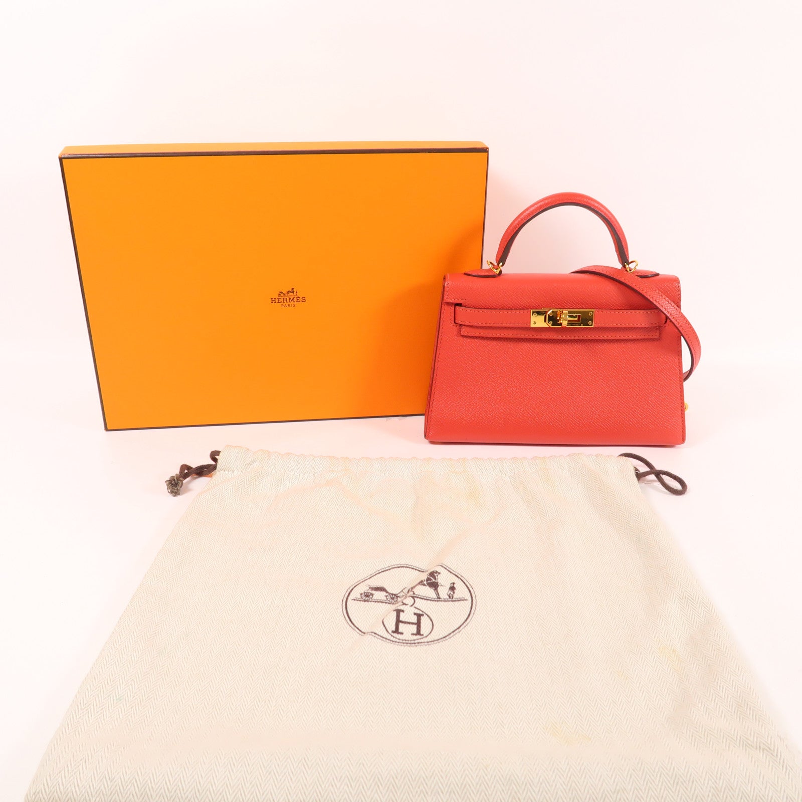 HERMES Epsom皮革Mini Kelly 2金扣手挽肩背兩用袋Rouge De Coeur