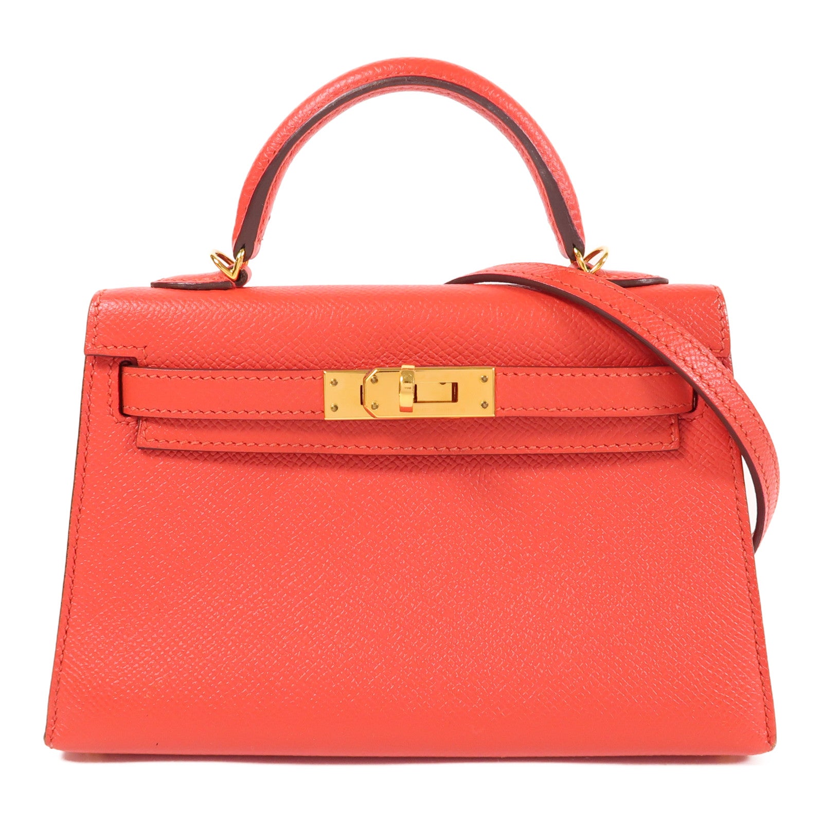 HERMES Epsom皮革Mini Kelly 2金扣手挽肩背兩用袋Rouge De Coeur
