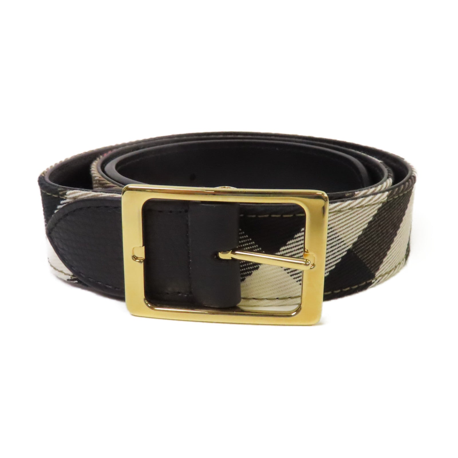 BURBERRY 帆布/牛皮皮革Belt金扣皮帶杏色/啡色