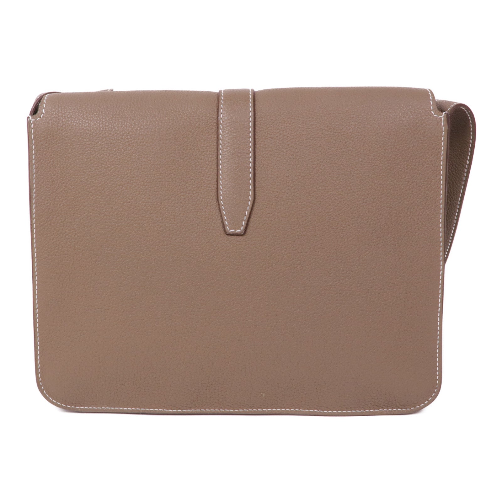 HERMES Togo皮革Steve Light Junior銀扣肩背袋Etoupe