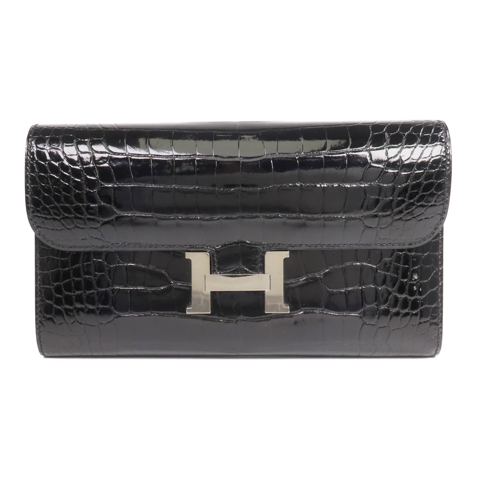 HERMES 【激減優惠】Alligator皮革Constance Long Wallet銀扣長錢包Noir