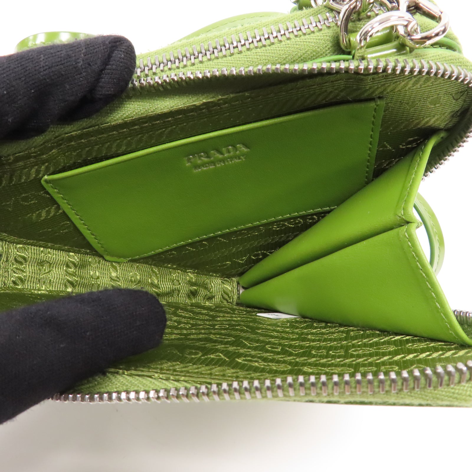 PRADA 牛皮皮革Mini Contenitori銀扣鏈帶手挽肩背兩用袋綠色