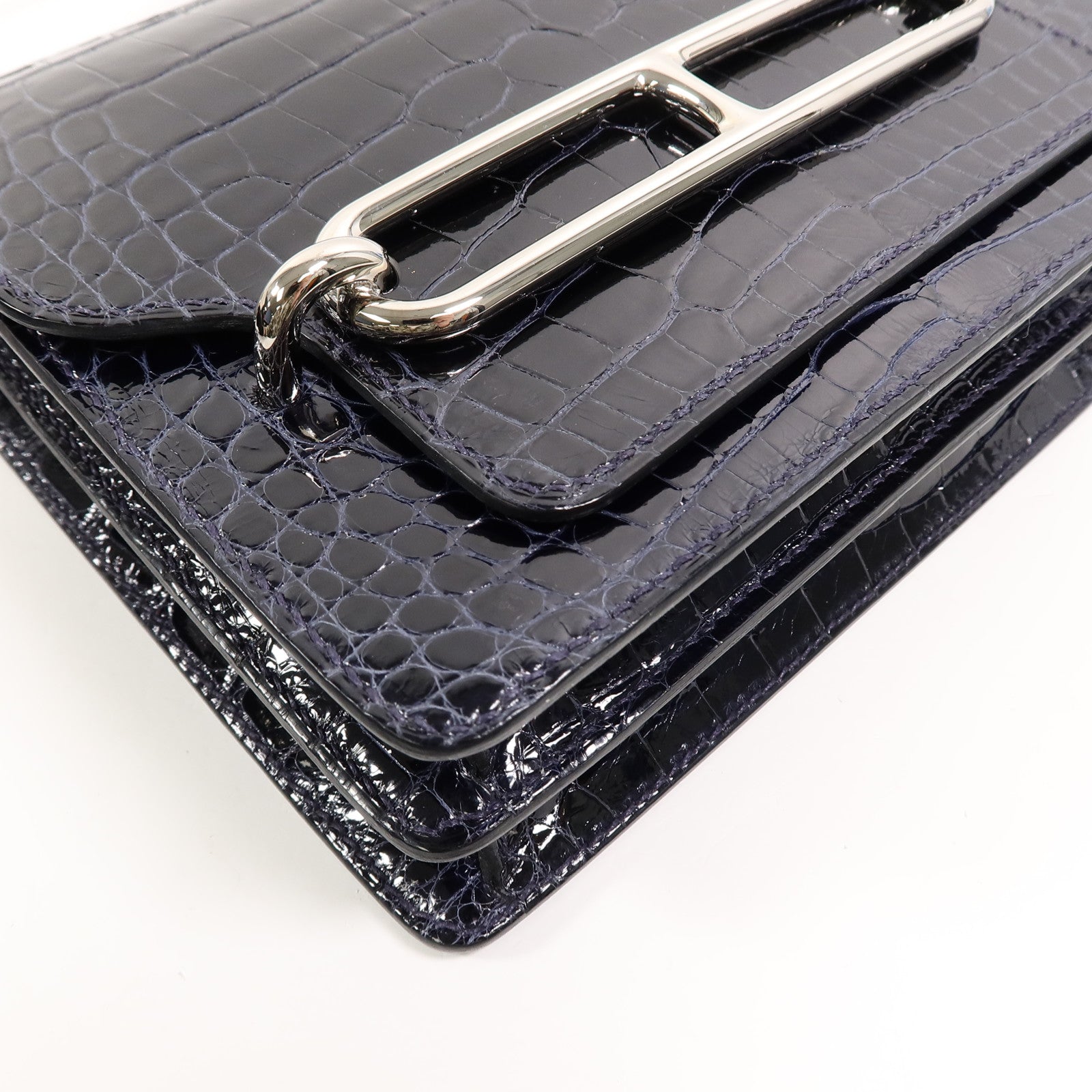 HERMES Alligator皮革Roulis Mini肩背袋Bleu Indigo