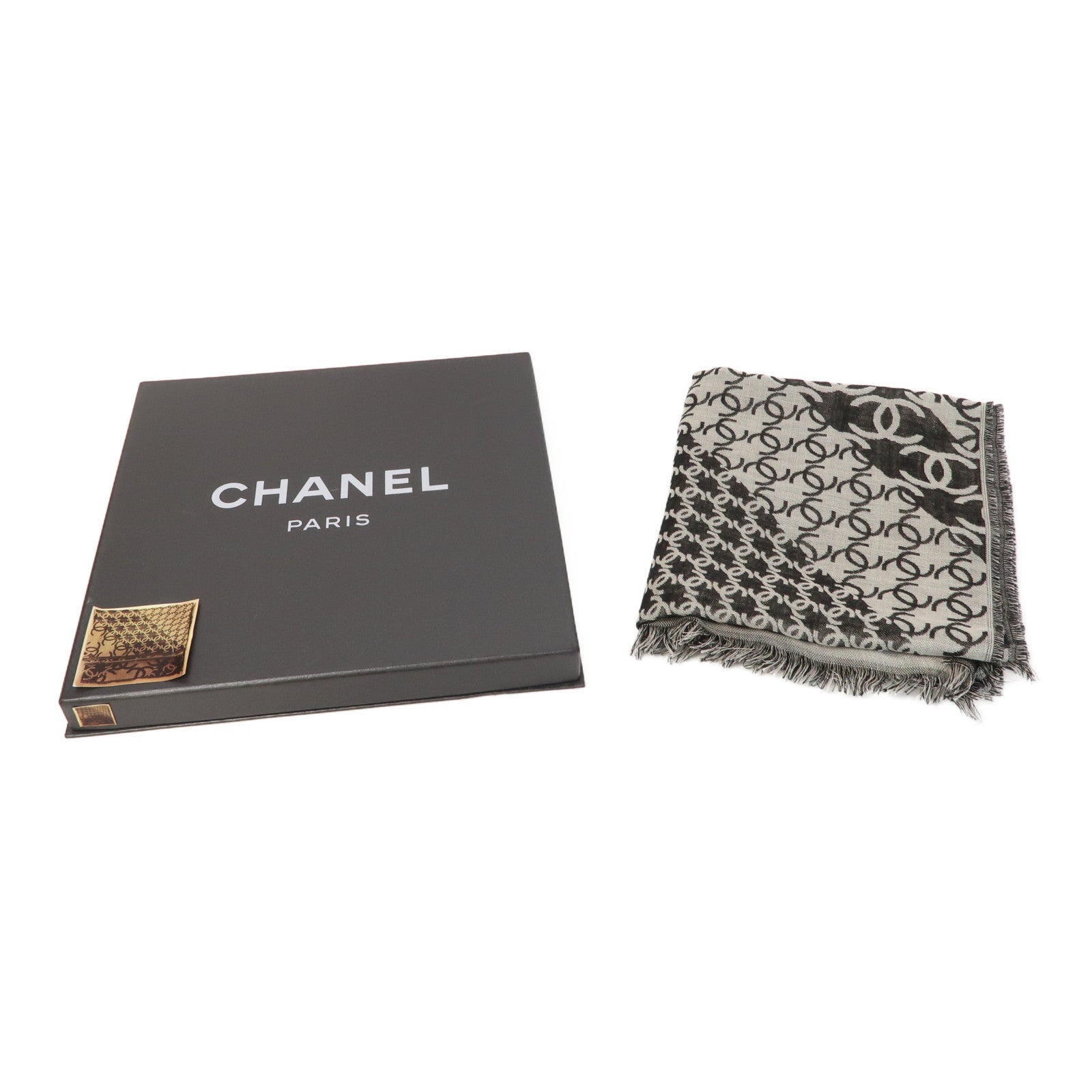 CHANEL 【激減優惠】絲質/羊絨Scarf圍巾黑色/白色