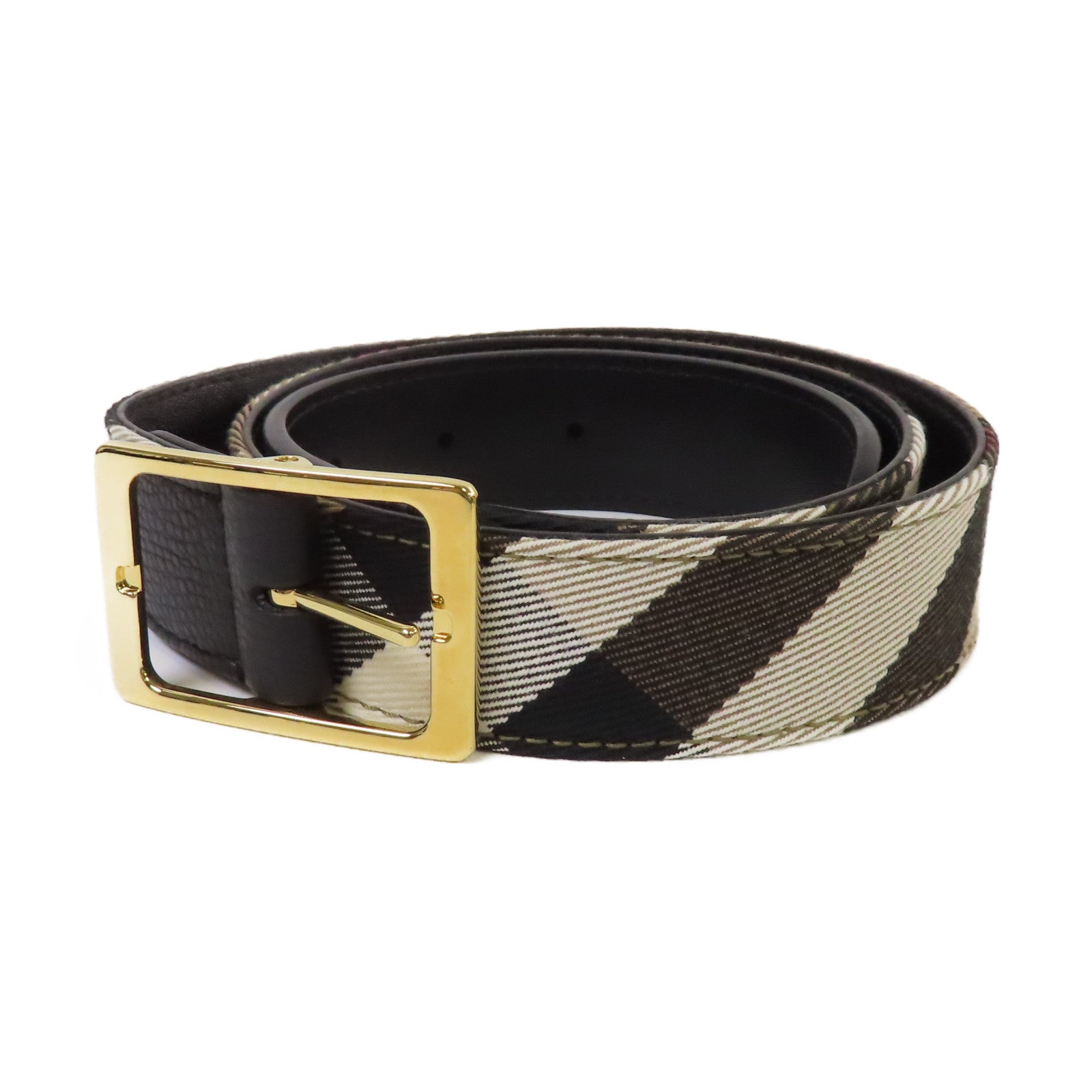 BURBERRY 帆布/牛皮皮革Belt金扣皮帶杏色/啡色