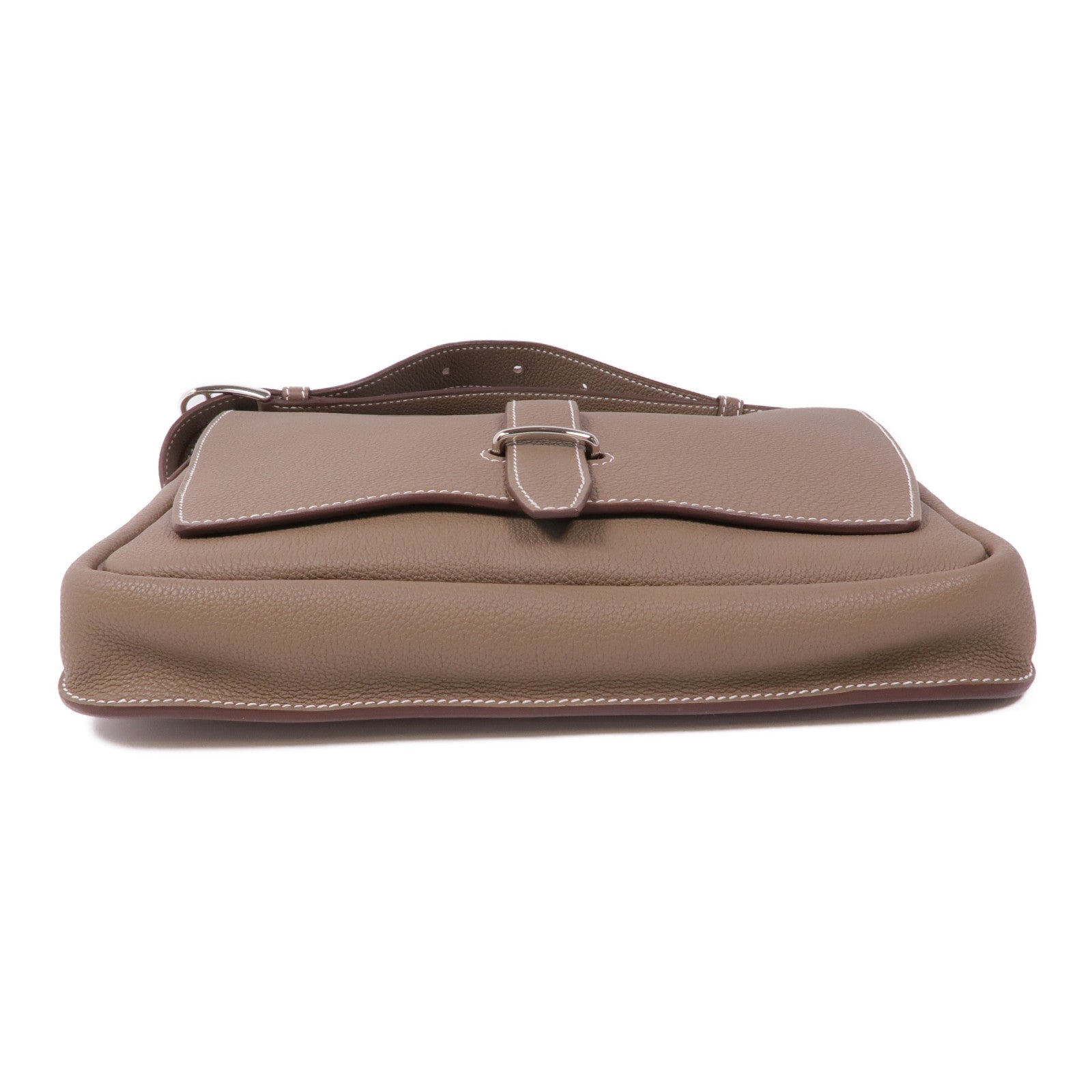 HERMES Togo皮革Steve Light Junior銀扣肩背袋Etoupe