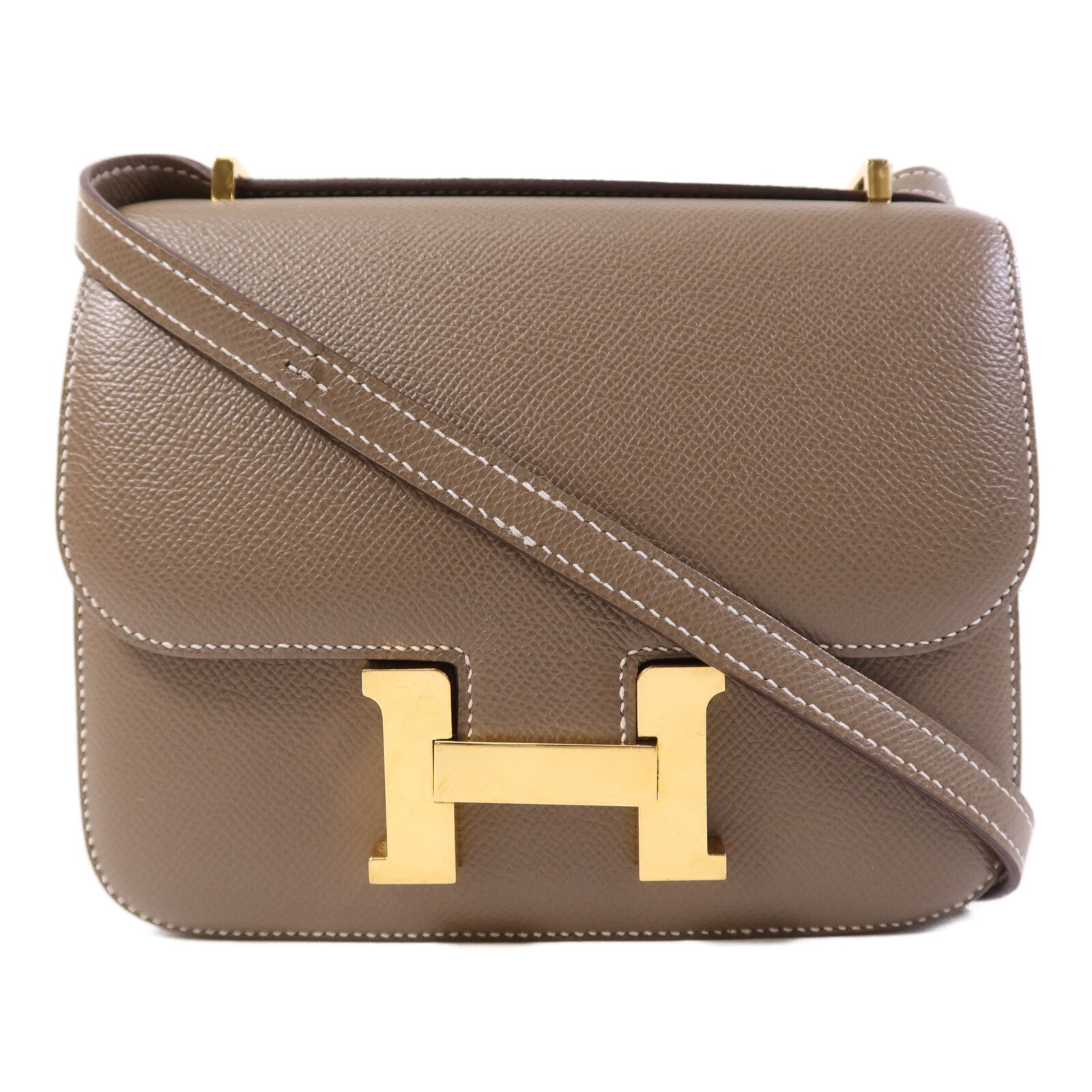 HERMES 【激減優惠】Epsom皮革Constance Mini金扣手挽肩背兩用袋Etoupe