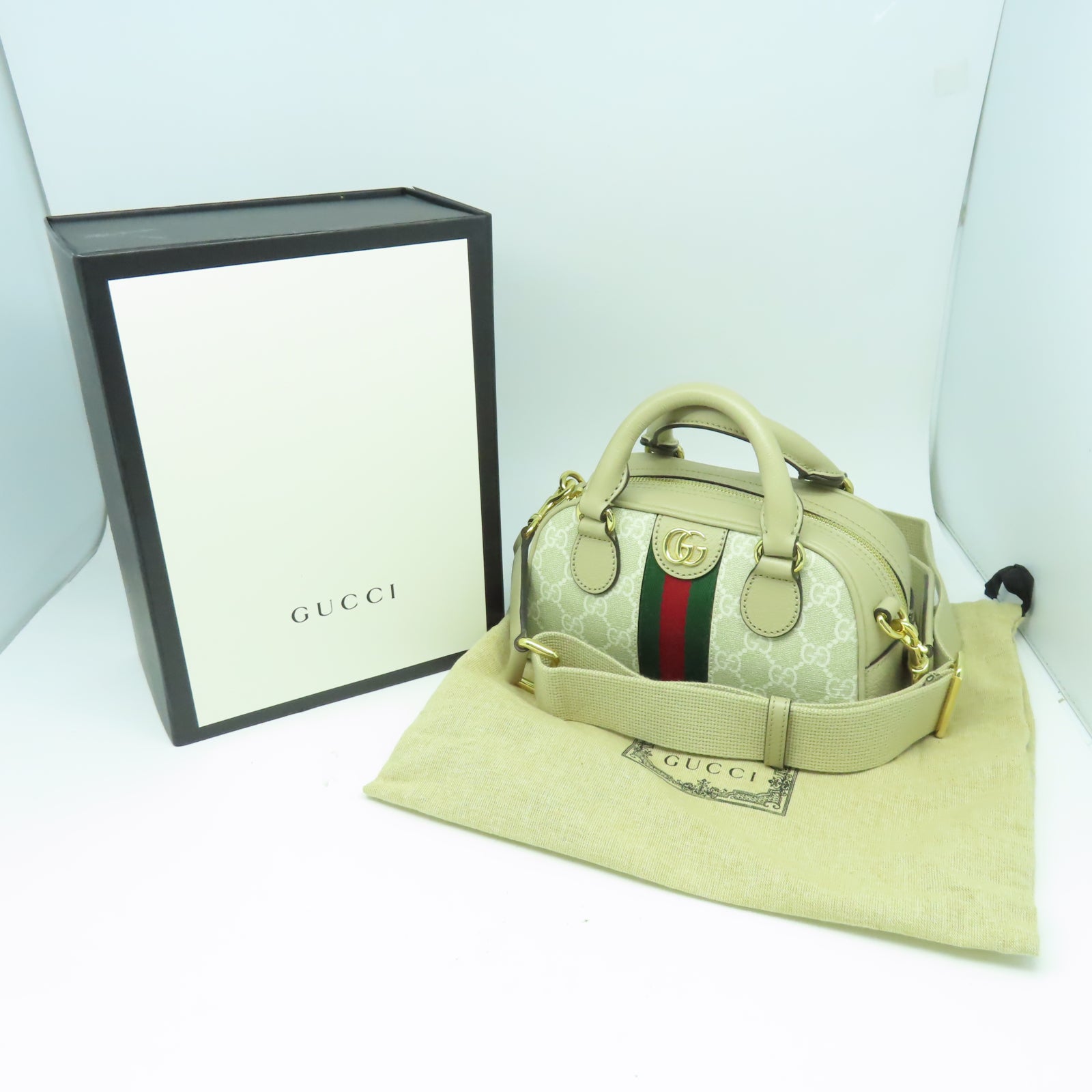 GUCCI 【激減優惠】塗層帆布Ophidia Mini GG Top Handle金扣手挽肩背兩用袋米色