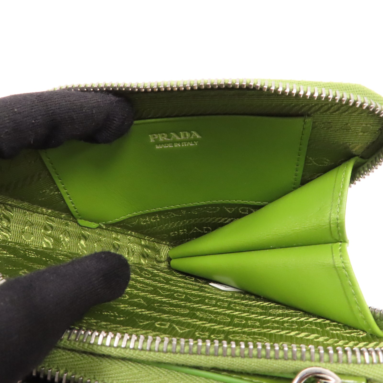 PRADA 牛皮皮革Mini Contenitori銀扣鏈帶手挽肩背兩用袋綠色