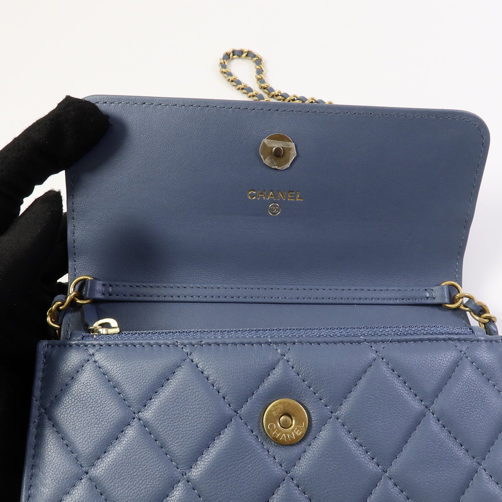 CHANEL 羊皮皮革Chain Shoulder W Gold Ball鏈帶肩背袋